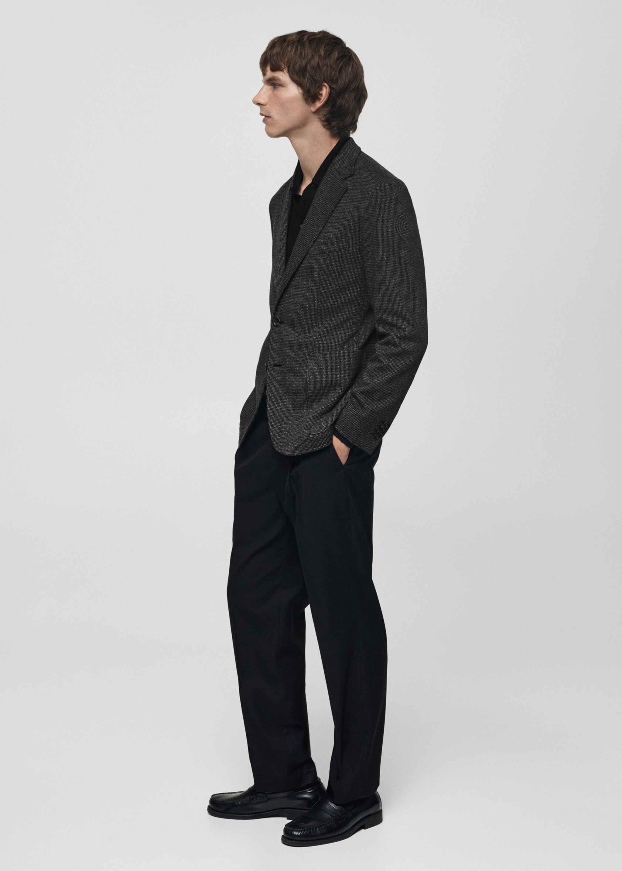 Slim Fit-Sakko mit Mikro-Hahnentrittmuster - Detail des Artikels 1, Dunkelgrau meliert. Ref: 77045972-00.