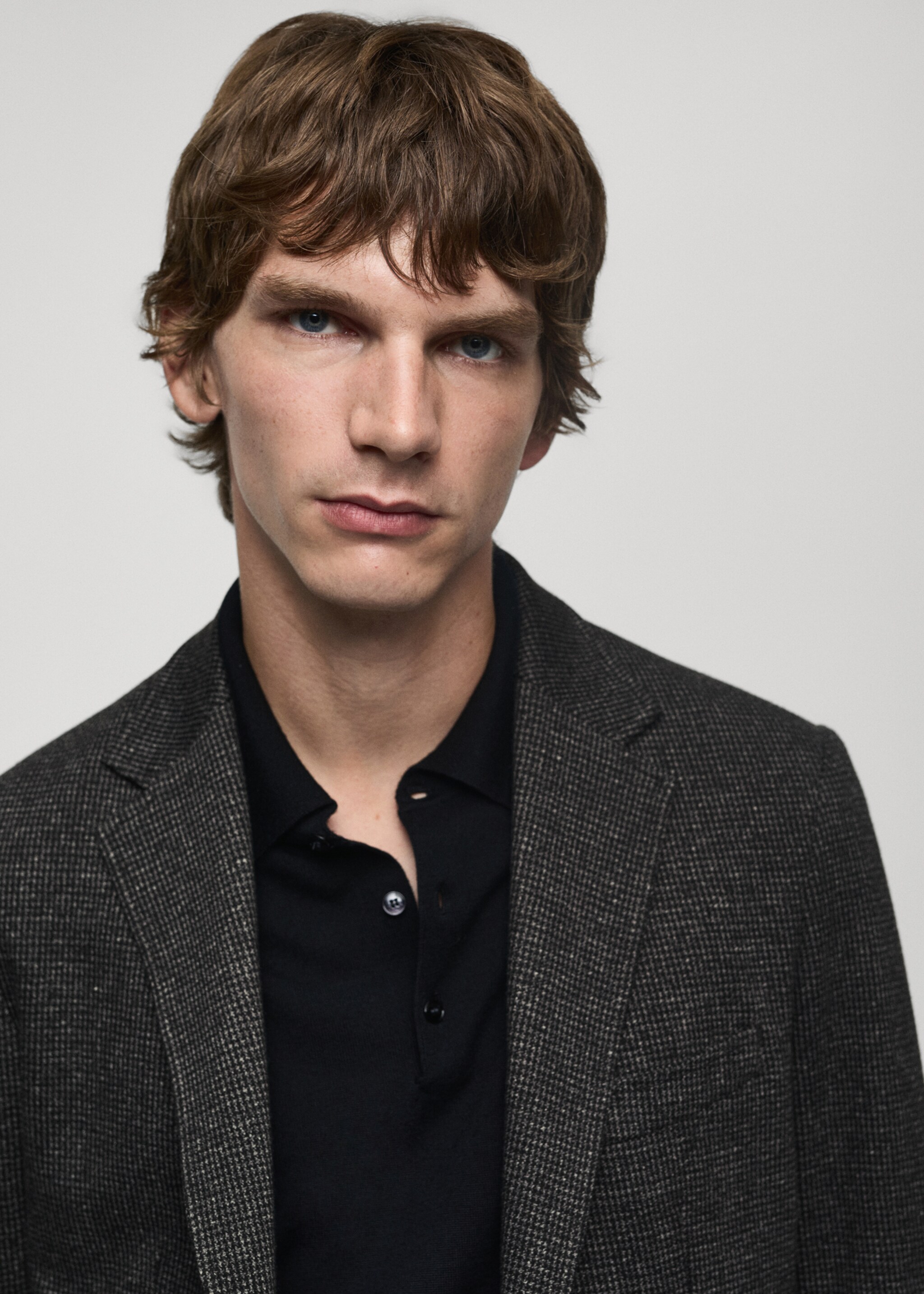 Slim Fit-Sakko mit Mikro-Hahnentrittmuster - Detail des Artikels 2, Dunkelgrau meliert. Ref: 77045972-00.