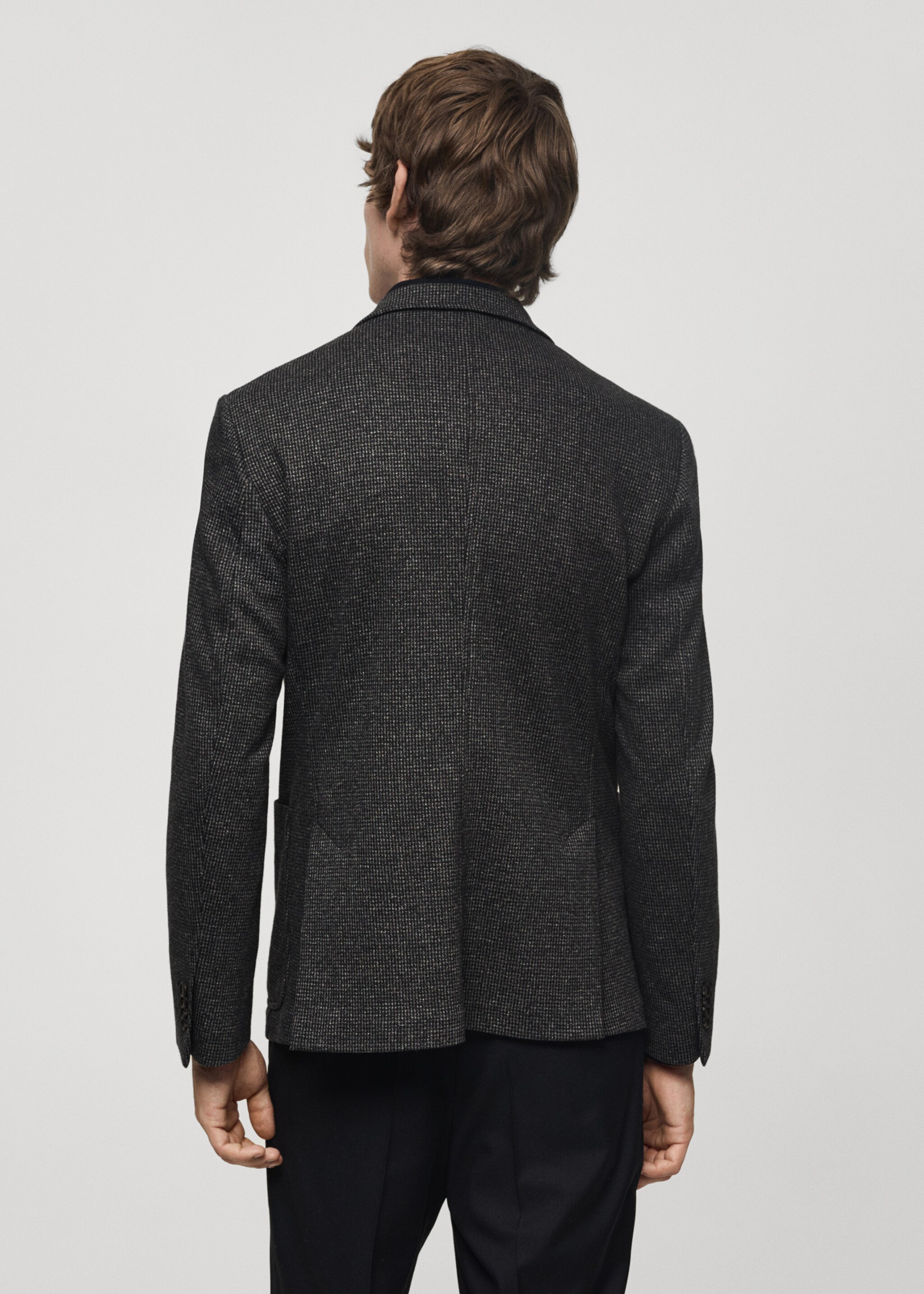Slim Fit-Sakko mit Mikro-Hahnentrittmuster - Rückseite des Artikels, Dunkelgrau meliert. Ref: 77045972-00.