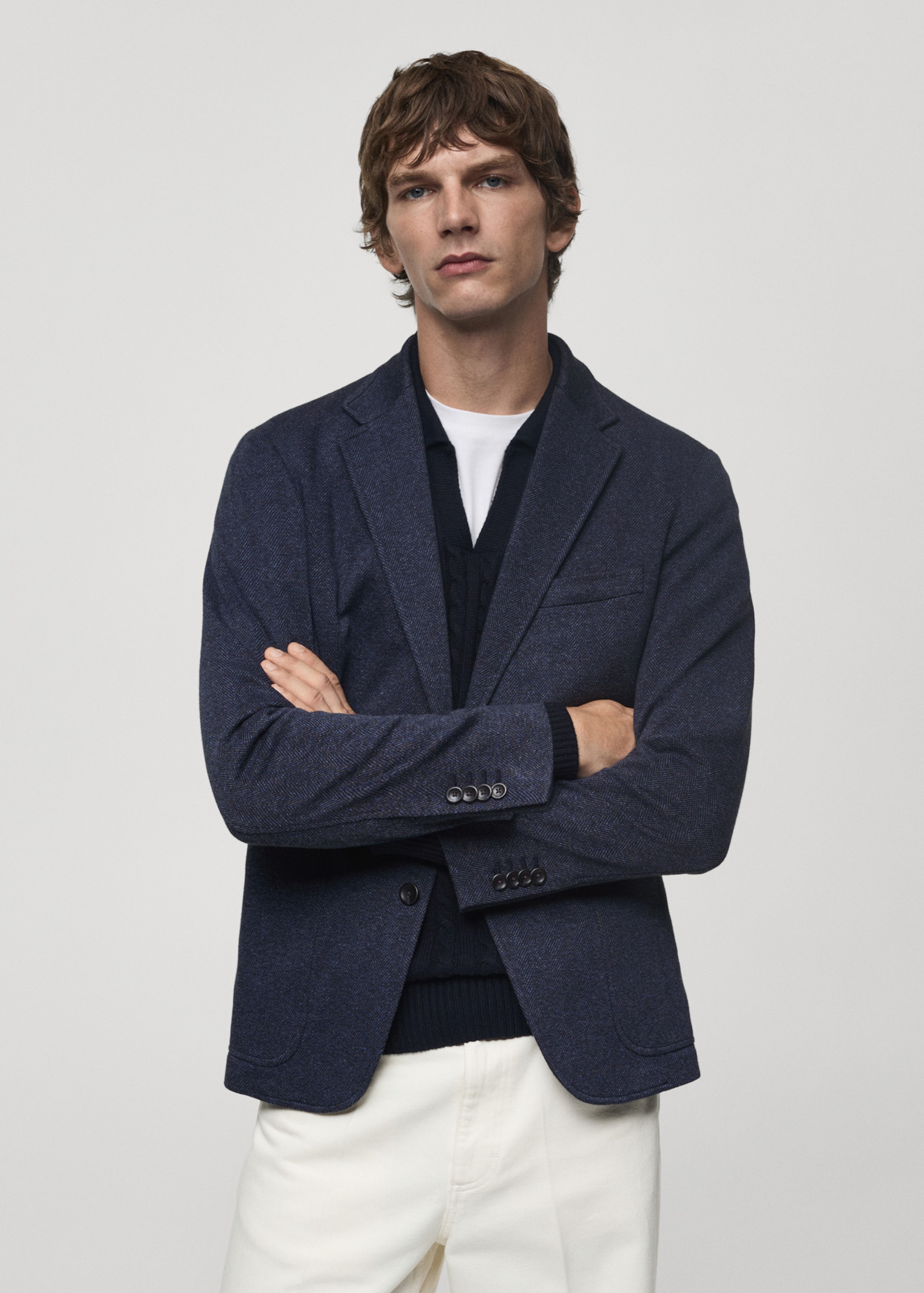 Americana espiga slim fit - Pla mig, Blau marí fosc. Ref: 77045973-00.