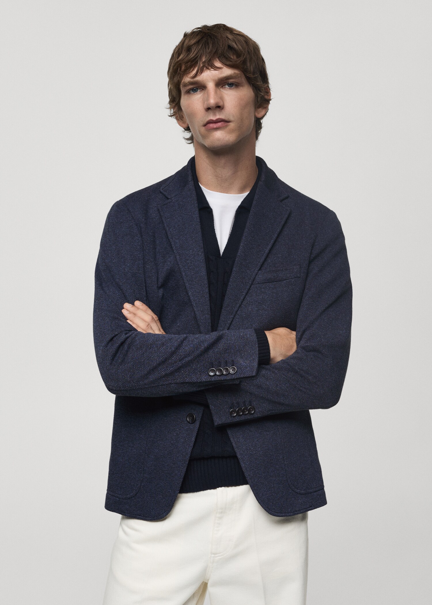 Slim Fit-Sakko mit Fischgrätmuster - Mittlere Ansicht
