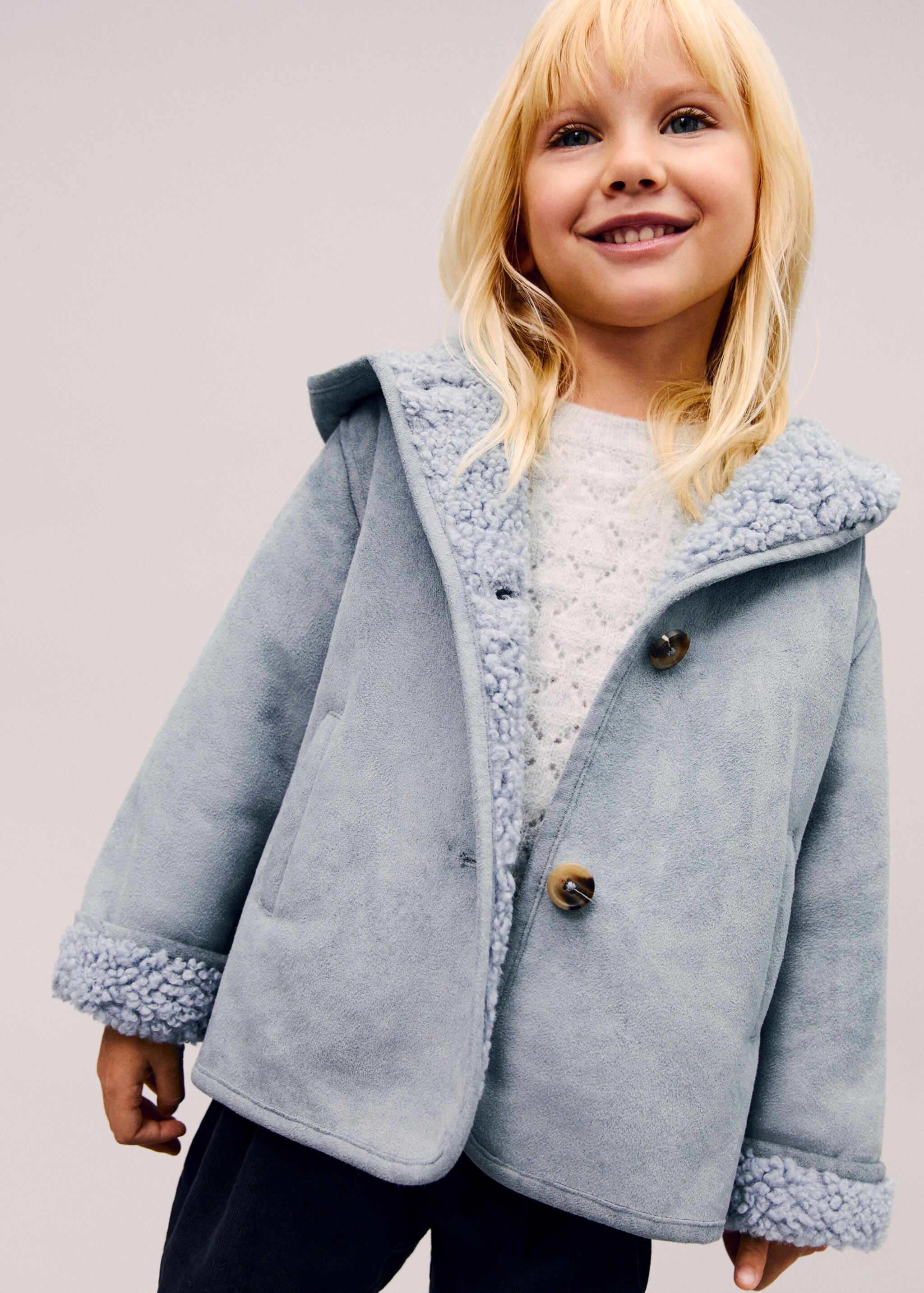 Coat with shearling-effect lining - Details of the article 5, Blue. Ref: 77045981-00.