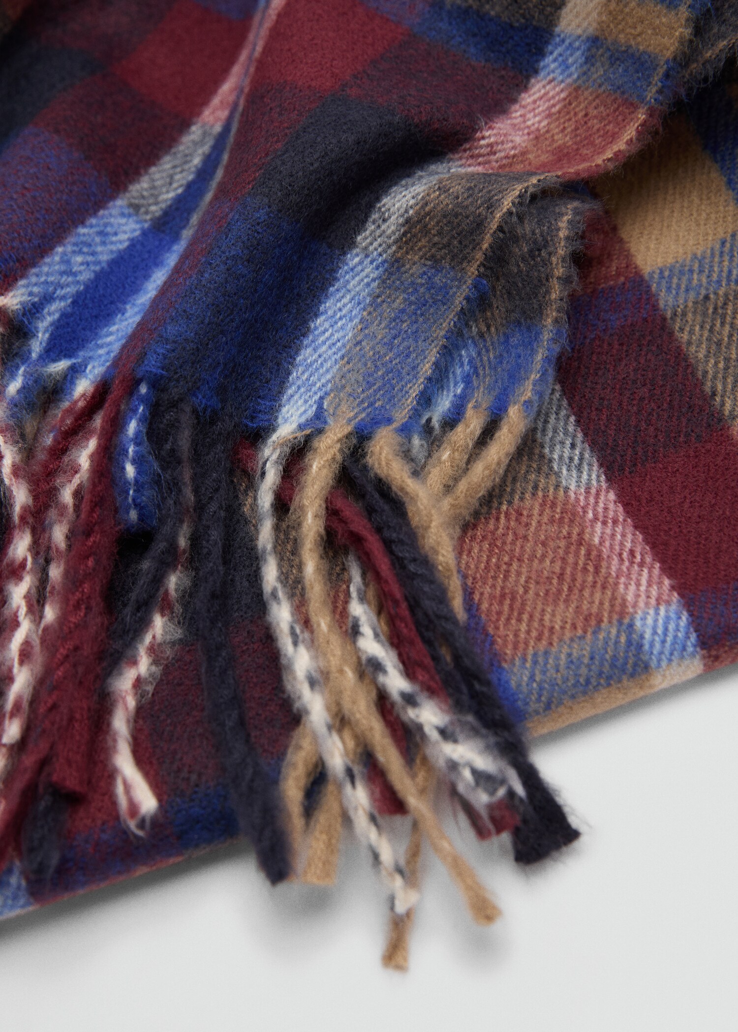Check scarf with fringed ends - Medium plane