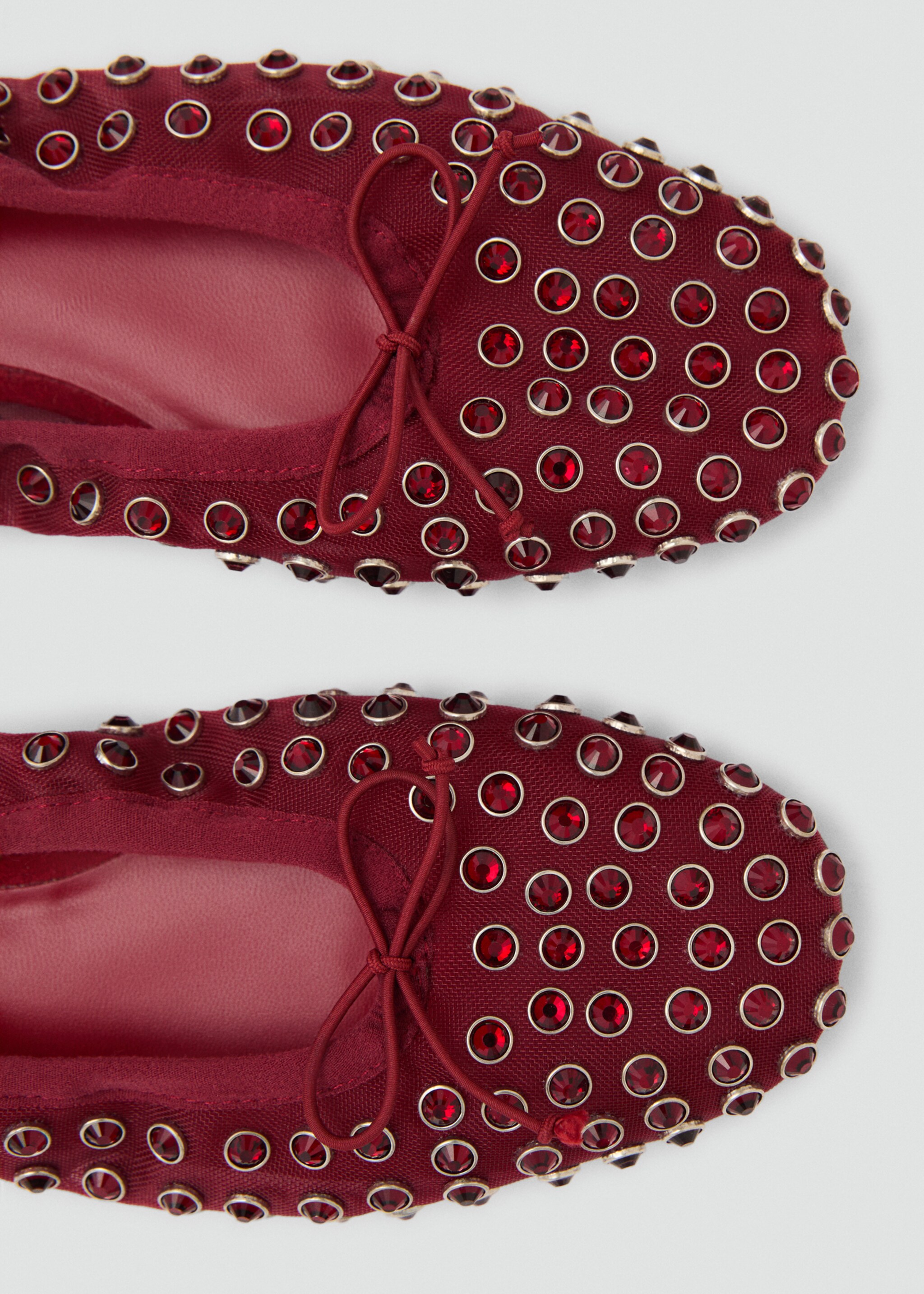Studded mesh ballerina shoes - Details of the article 2, Burgundy. Ref: 77045998-00.