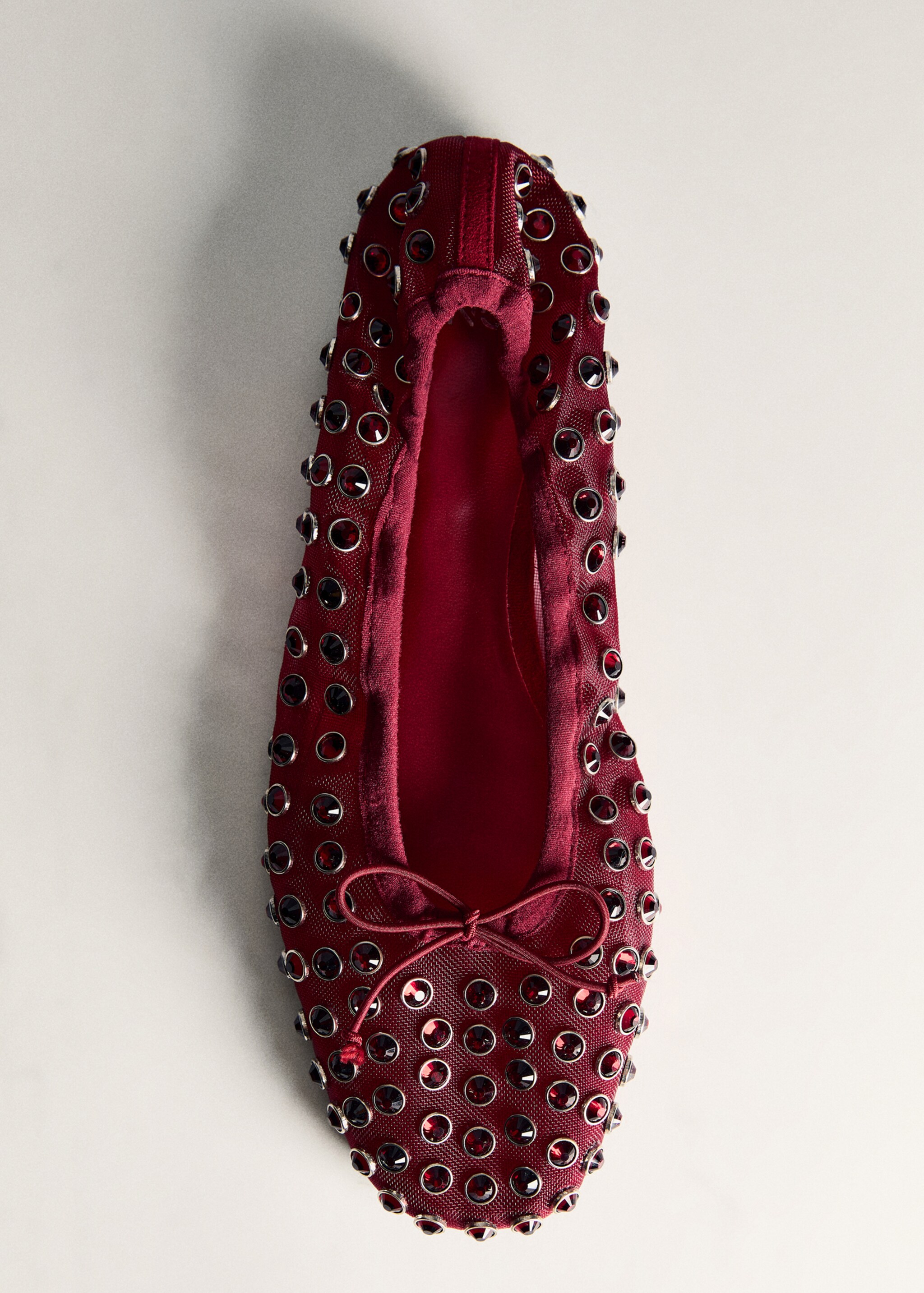Studded mesh ballerina shoes - Details of the article 5, Burgundy. Ref: 77045998-00.