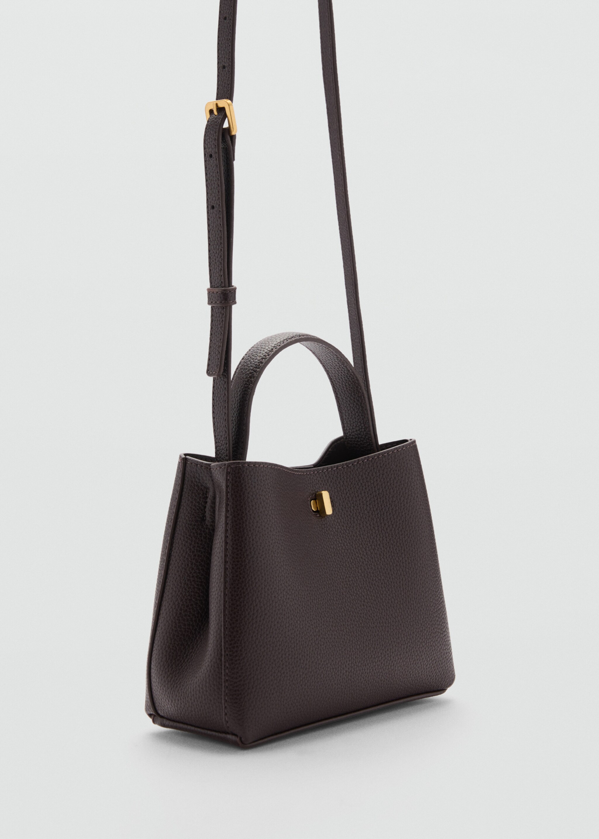 Mini shopper bag with metallic detail - Medium plane, Chocolate. Ref: 77046000-00.