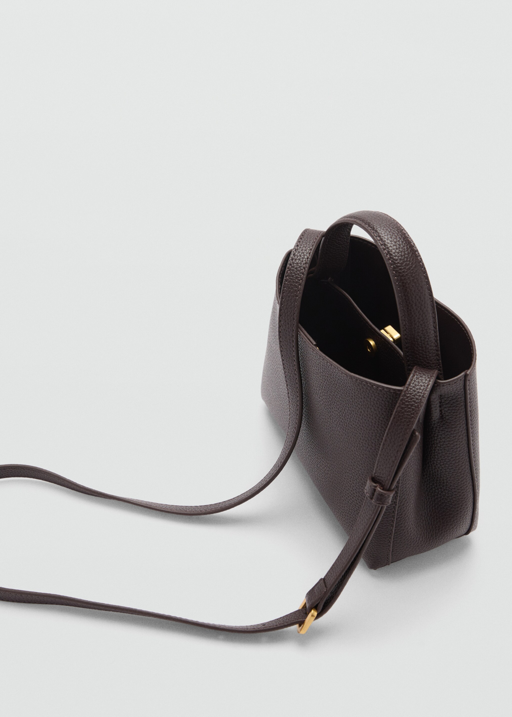 Mini shopper bag with metallic detail - Details of the article 2, Chocolate. Ref: 77046000-00.