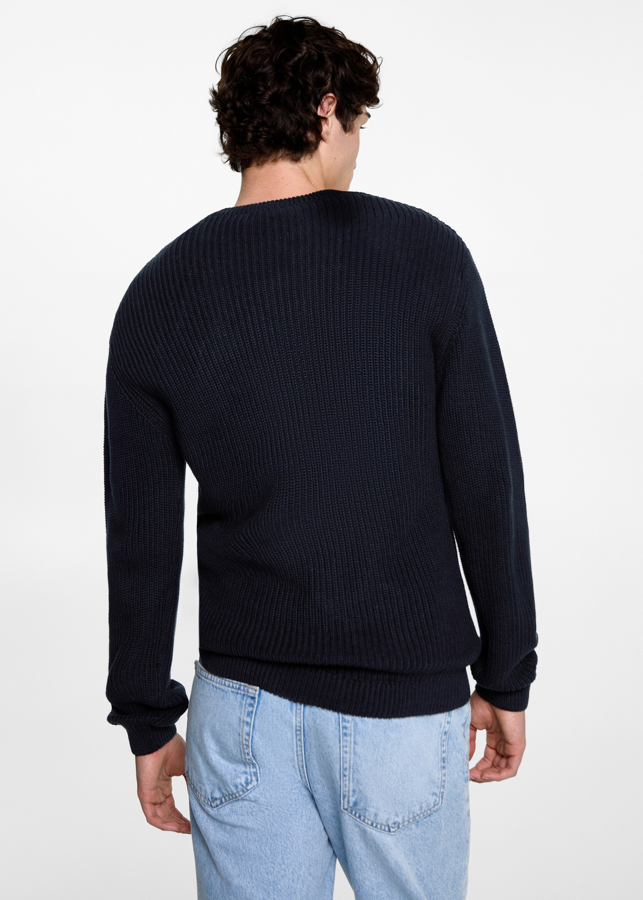 Ribbed cotton knitted sweater - Reverse of the article, Dark Navy. Ref: 77046337-00.