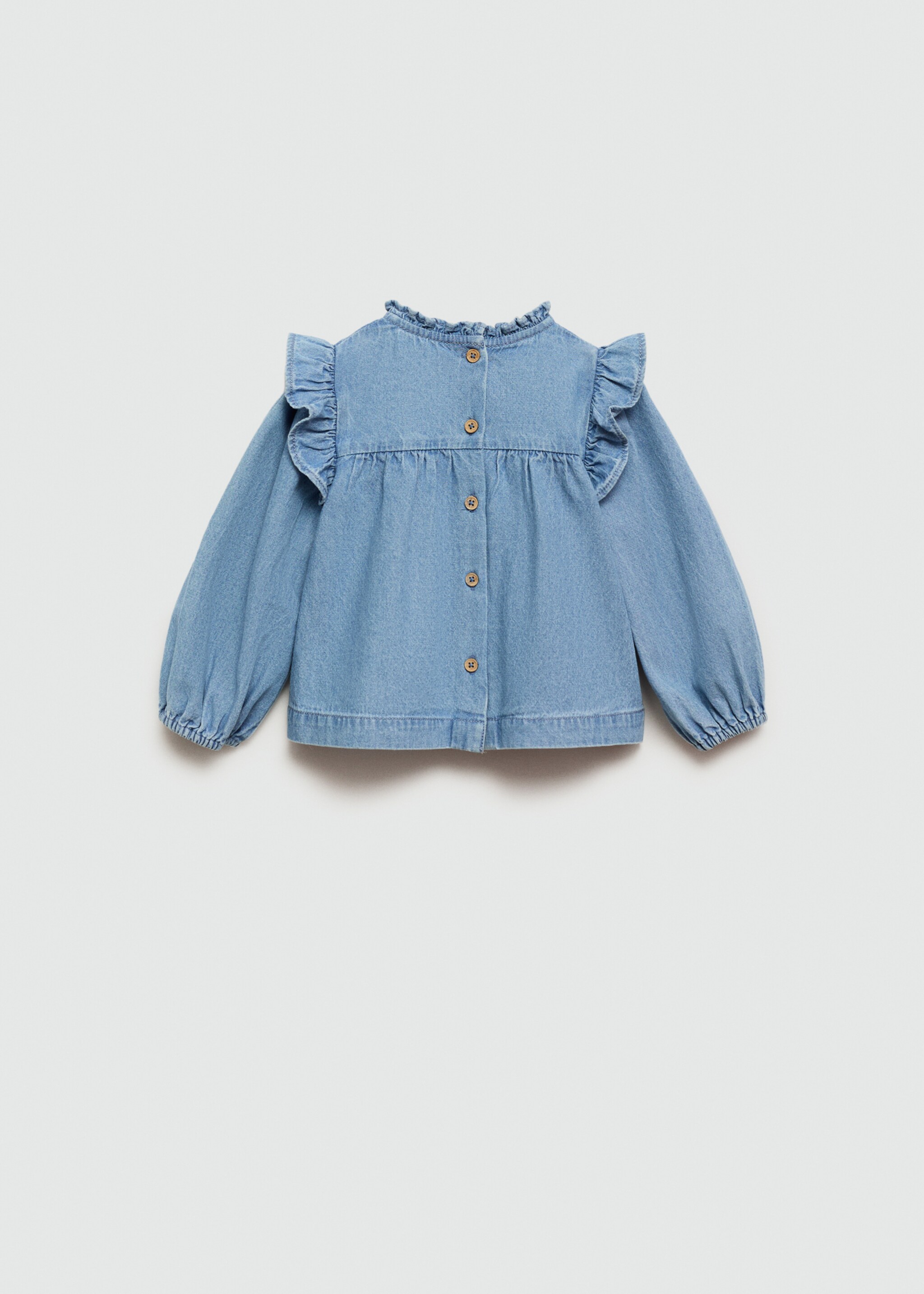 Blusa denim volante - Reverso del artículo, Azul medio. Ref: 77046342-00.
