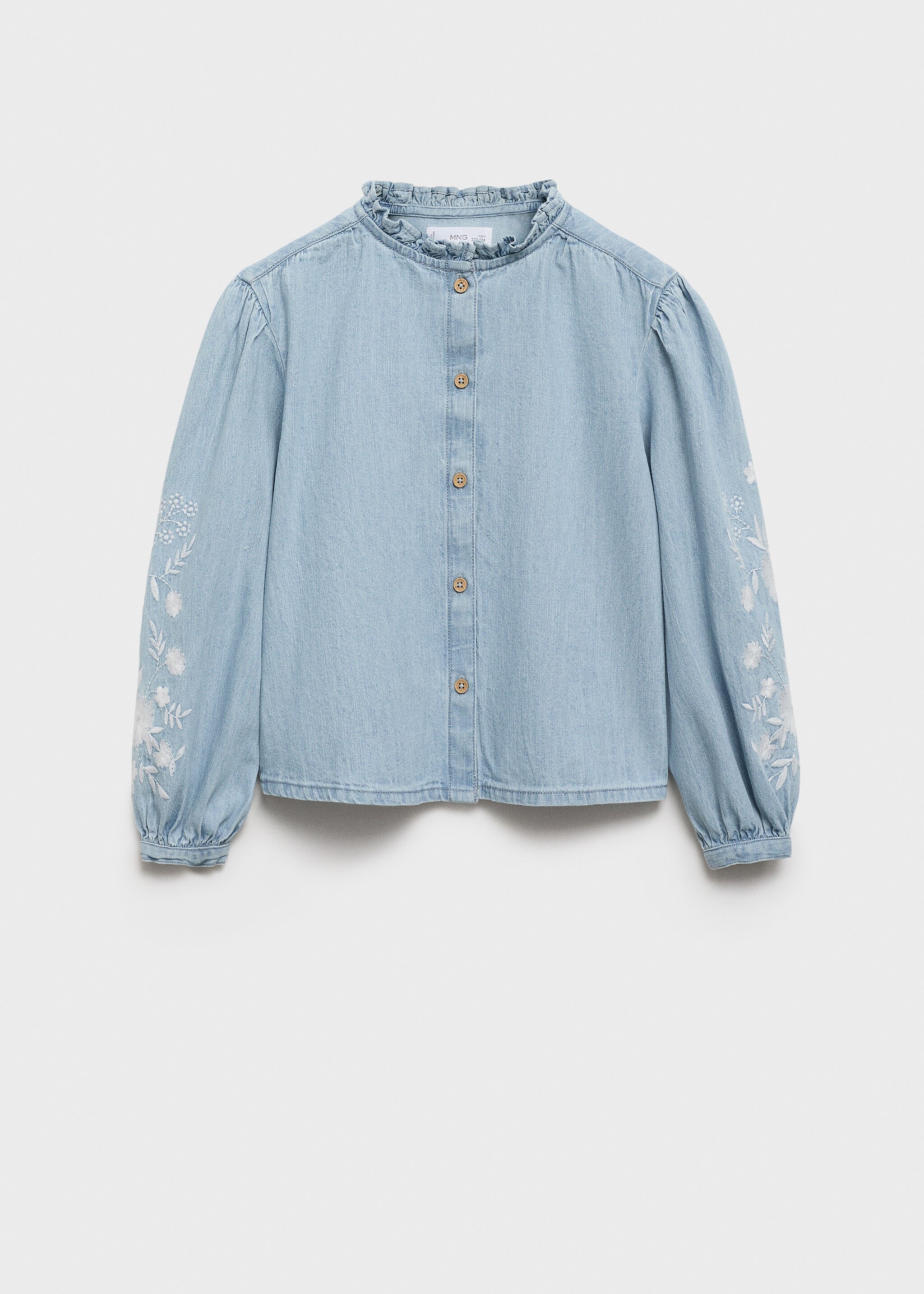 Geborduurde denim blouse - Artikel zonder model, Middenblauw. Ref: 77046345-00.