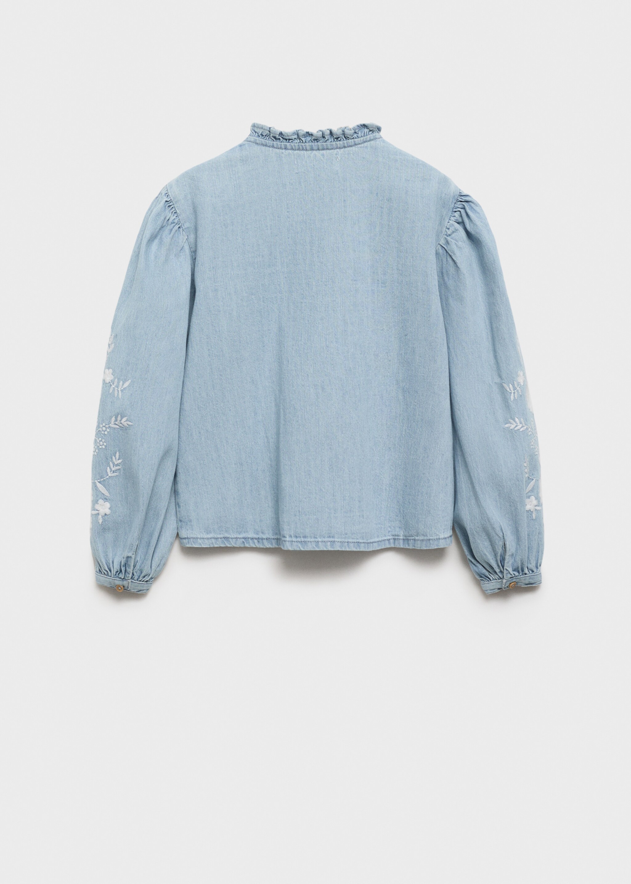 Geborduurde denim blouse - Achterkant van het artikel, Middenblauw. Ref: 77046345-00.