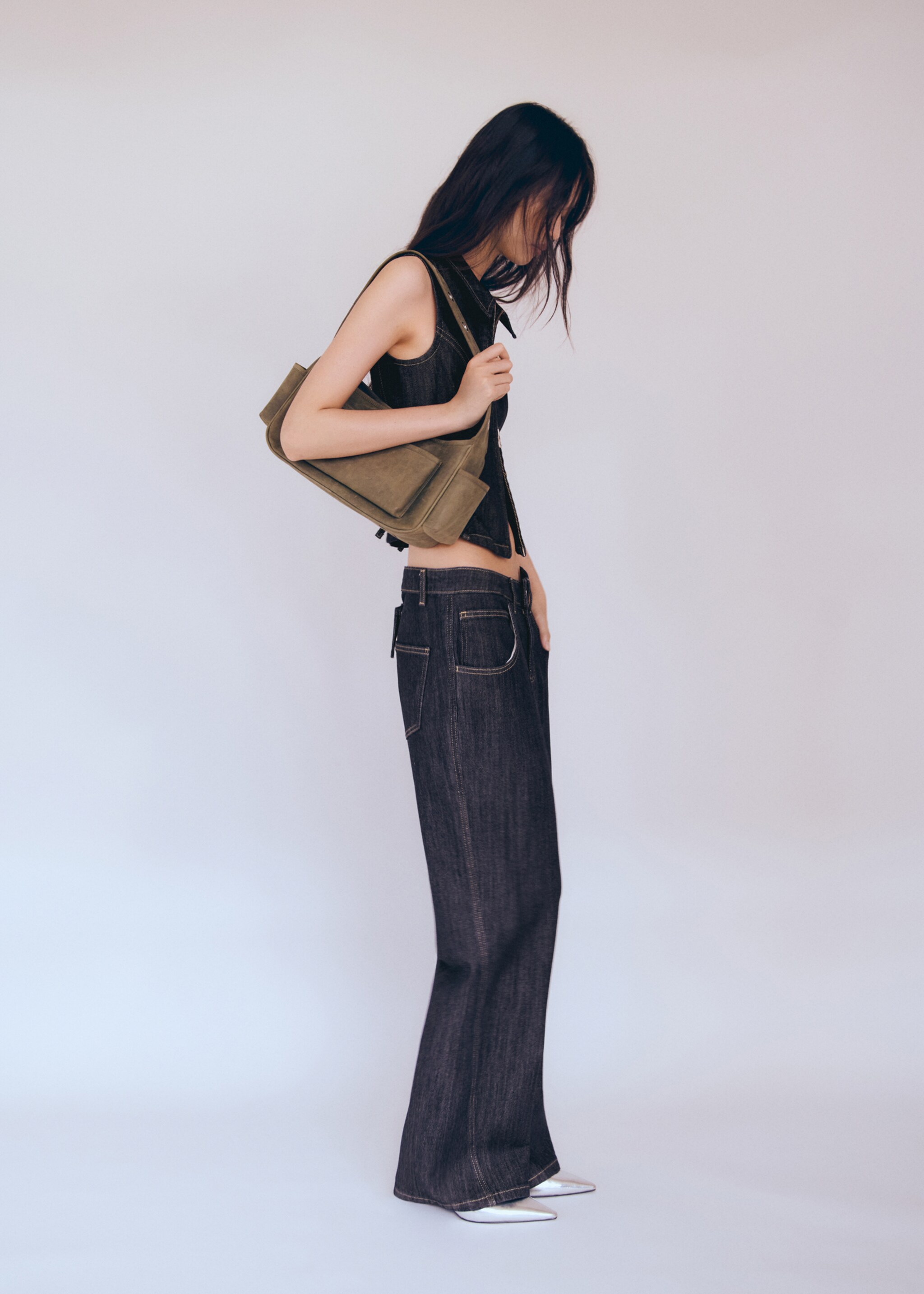 Jeans wideleg tiro bajo - Plano medio, Azul marino oscuro. Ref: 77046349-00.