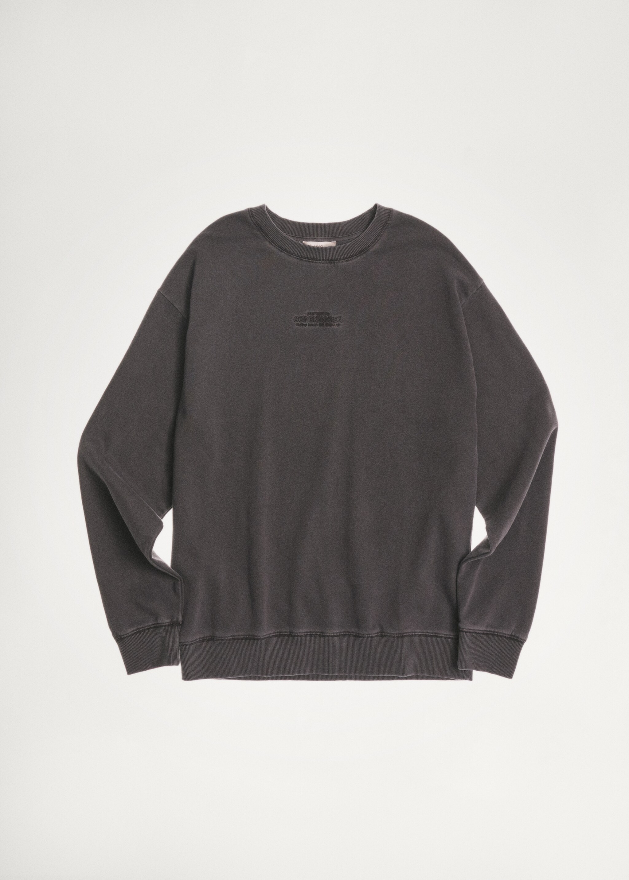 Embroidered detail cotton sweatshirt - Details of the article 9, Charcoal. Ref: 77046350-00.