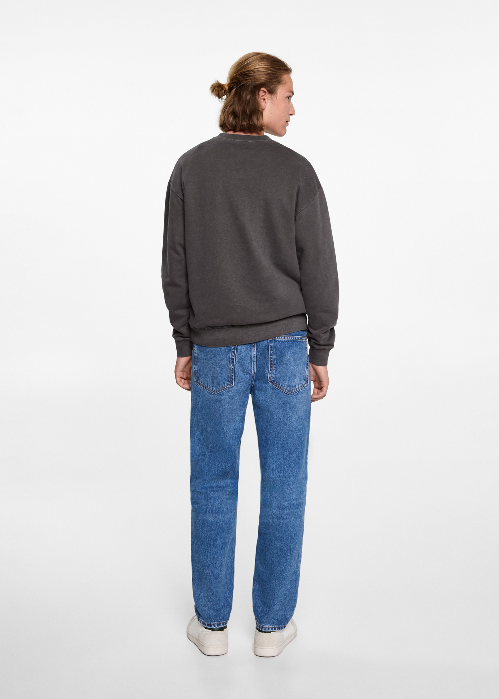 Embroidered detail cotton sweatshirt - Reverse of the article, Charcoal. Ref: 77046350-00.