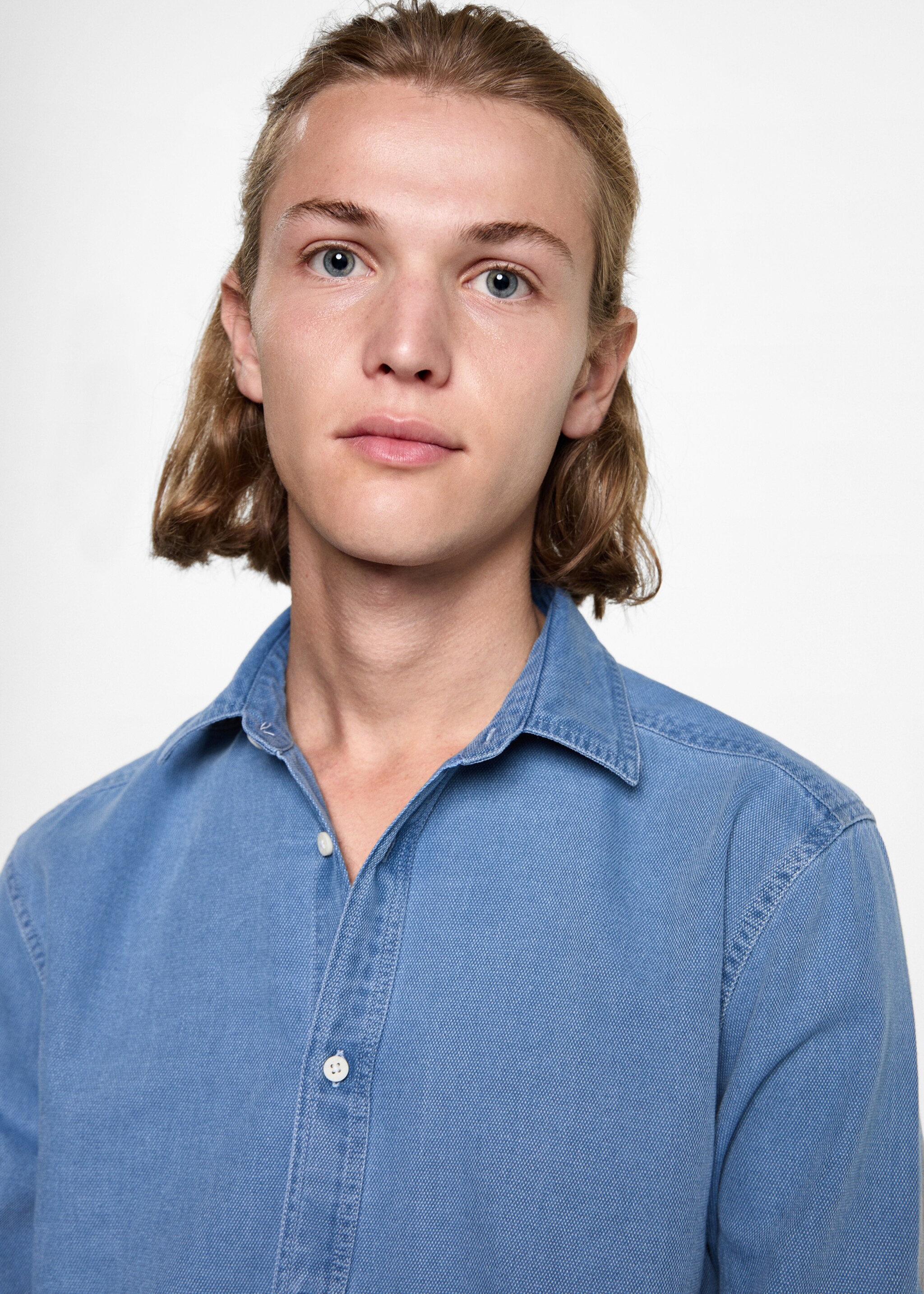 Cotton slim-fit t-shirt - Details of the article 1, Blue. Ref: 77046352-00.