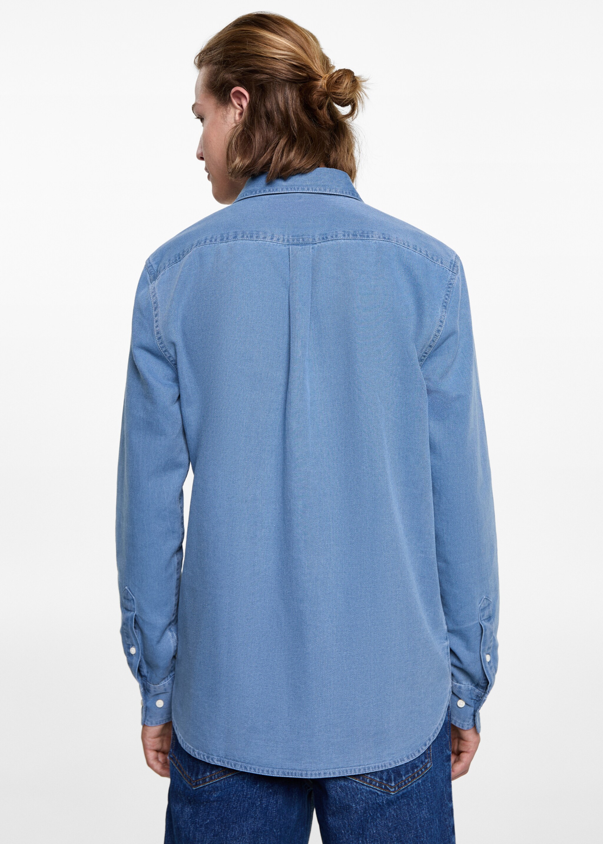 Cotton slim-fit t-shirt - Reverse of the article, Blue. Ref: 77046352-00.