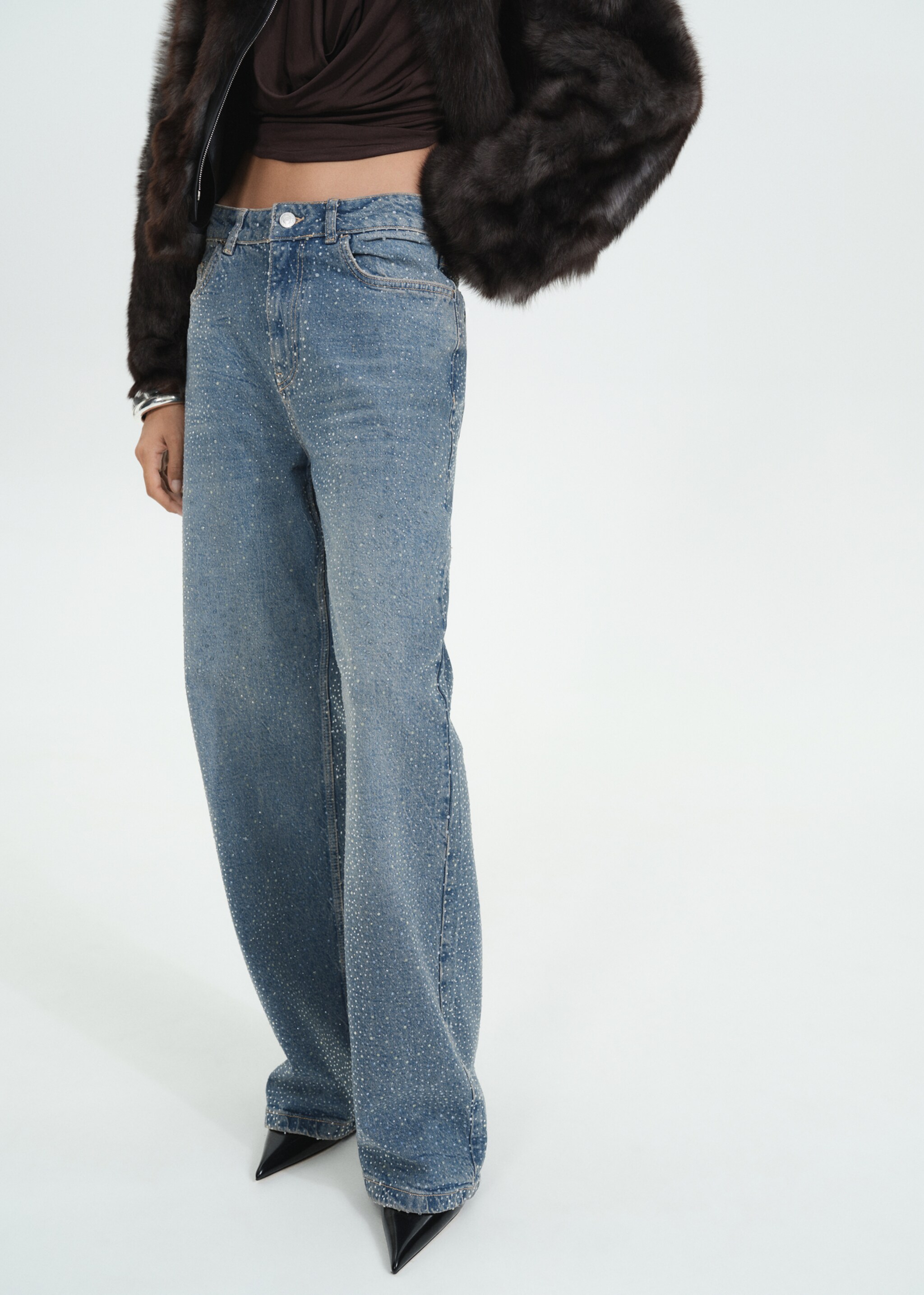 Gerade Strass-Jeans - Mittlere Ansicht, Mittelblau. Ref: 77046355-00.