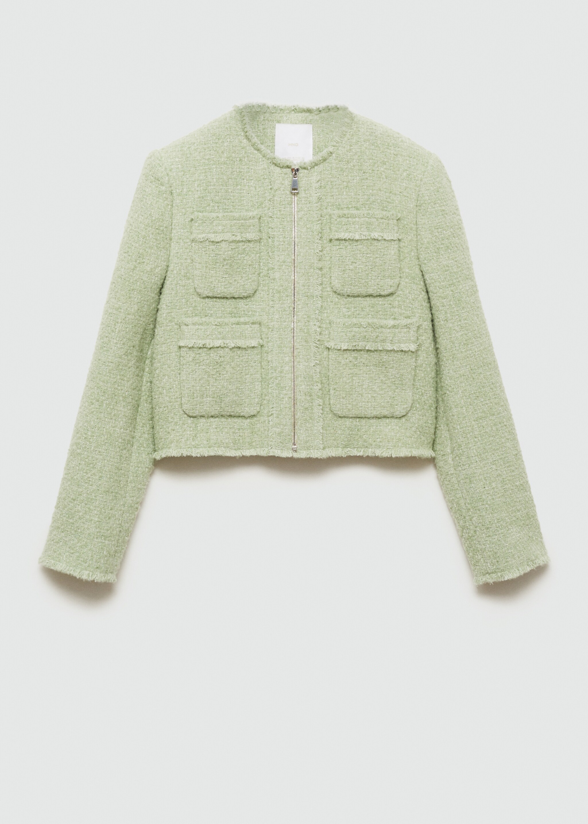 Tweed jacket with zip - Article without model, Pastel Green. Ref: 77046358-00.