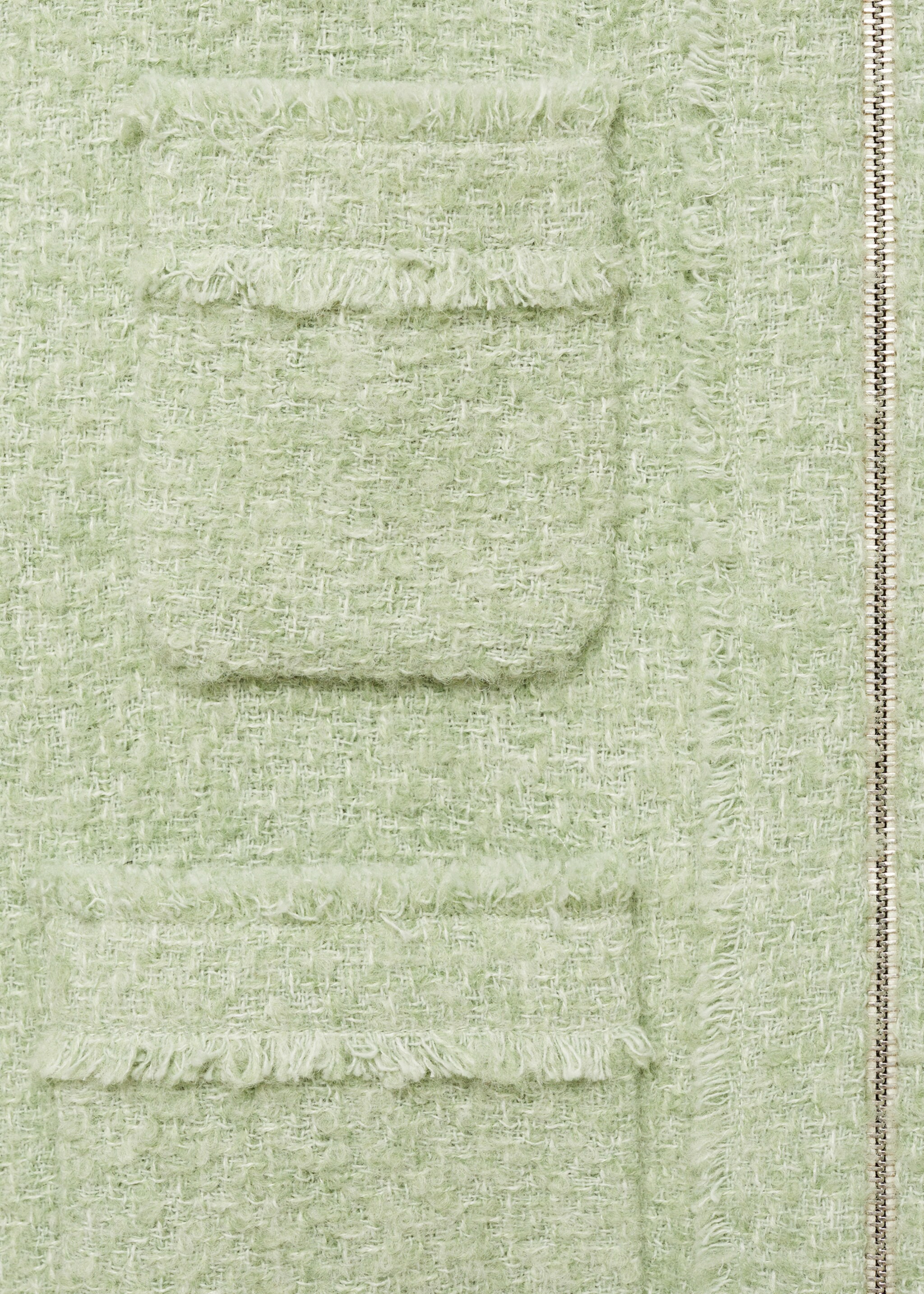 Tweed jacket with zip - Details of the article 0, Pastel Green. Ref: 77046358-00.