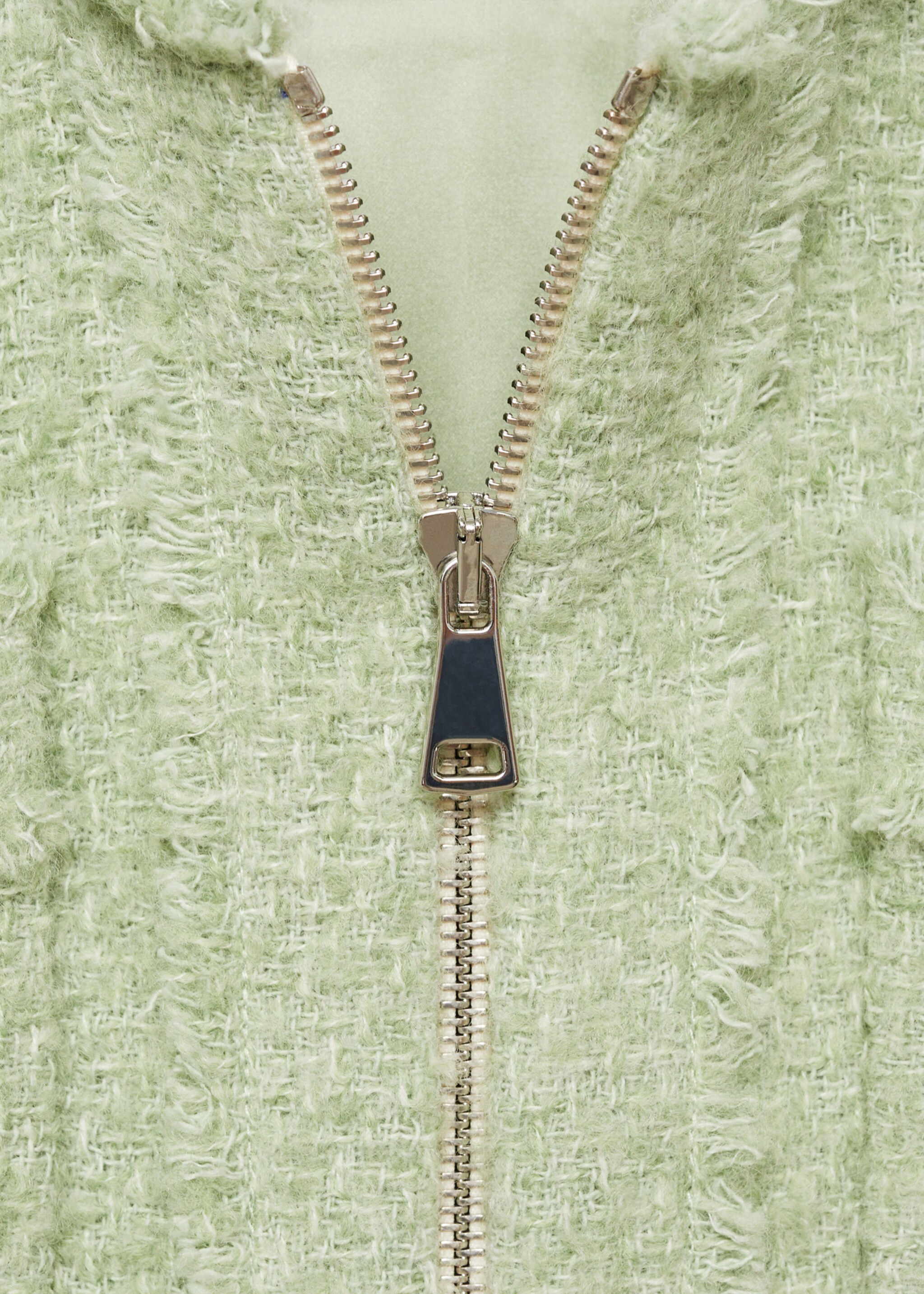 Tweed jacket with zip - Details of the article 8, Pastel Green. Ref: 77046358-00.