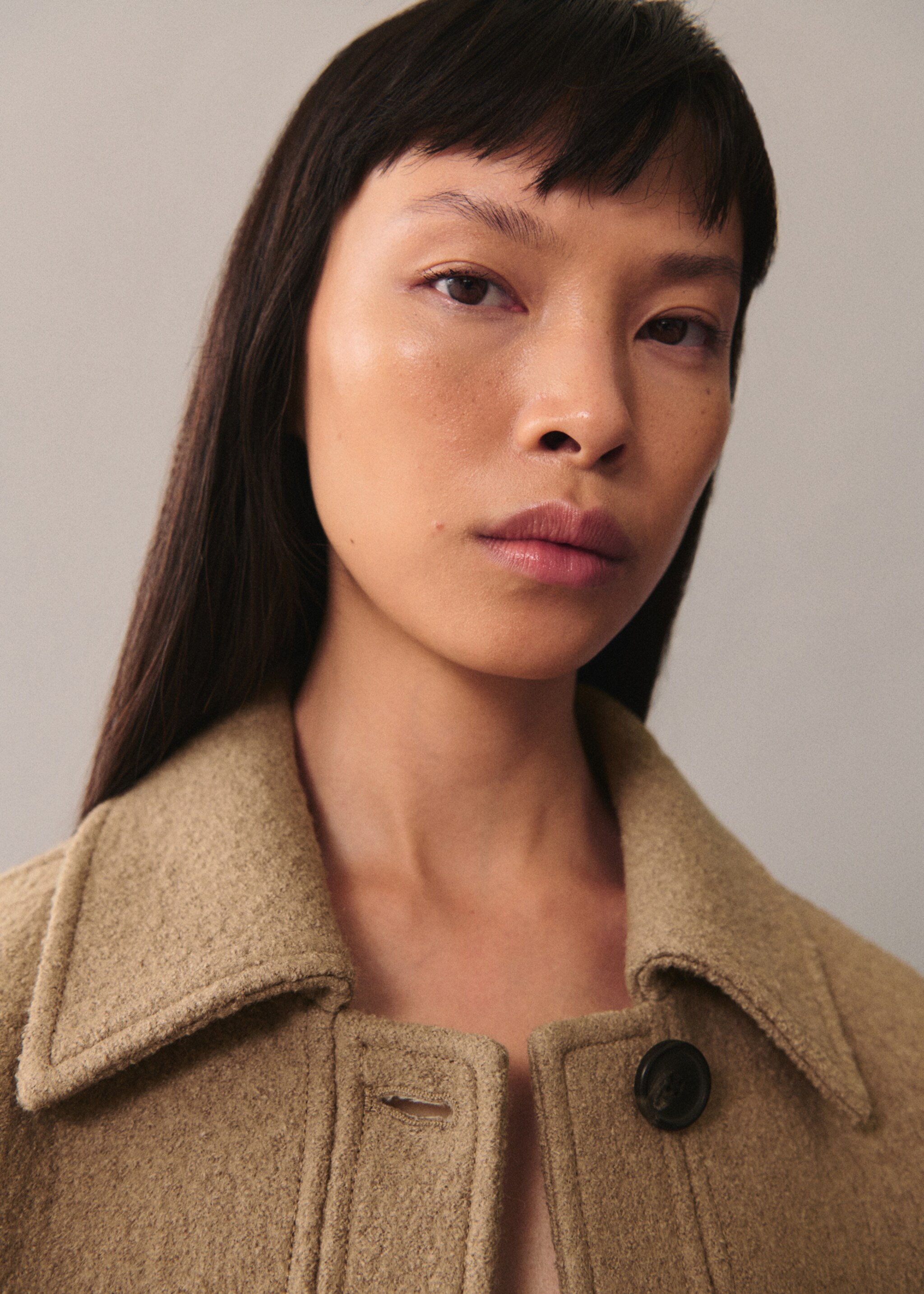 Oversize wool coat - Details of the article 1, Medium Brown. Ref: 77046726-00.
