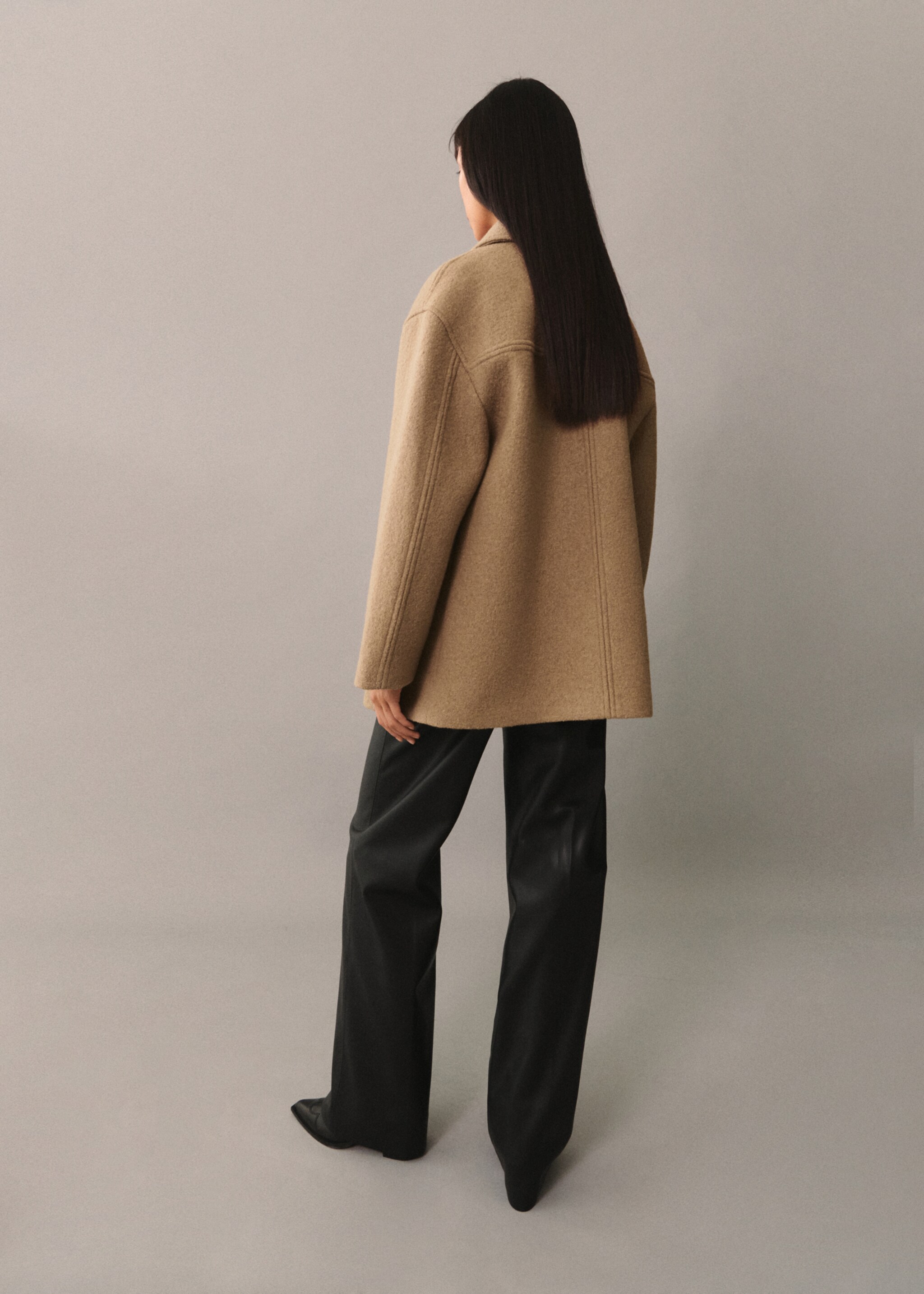 Oversize wool coat - Reverse of the article, Medium Brown. Ref: 77046726-00.