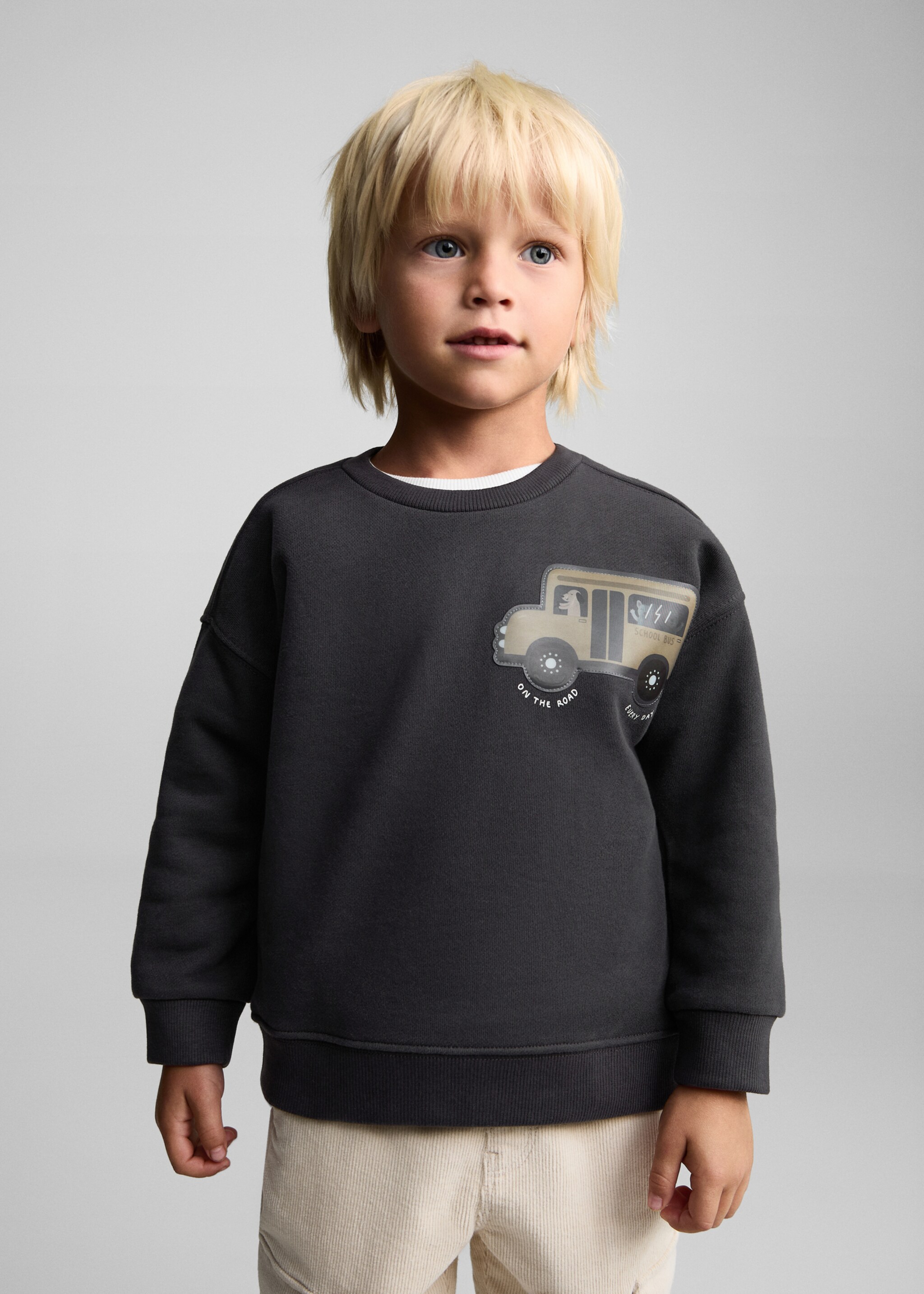 Sweat-shirt coton imprimé - Plan moyen, Gris anthracite. Ref: 77046736-00.