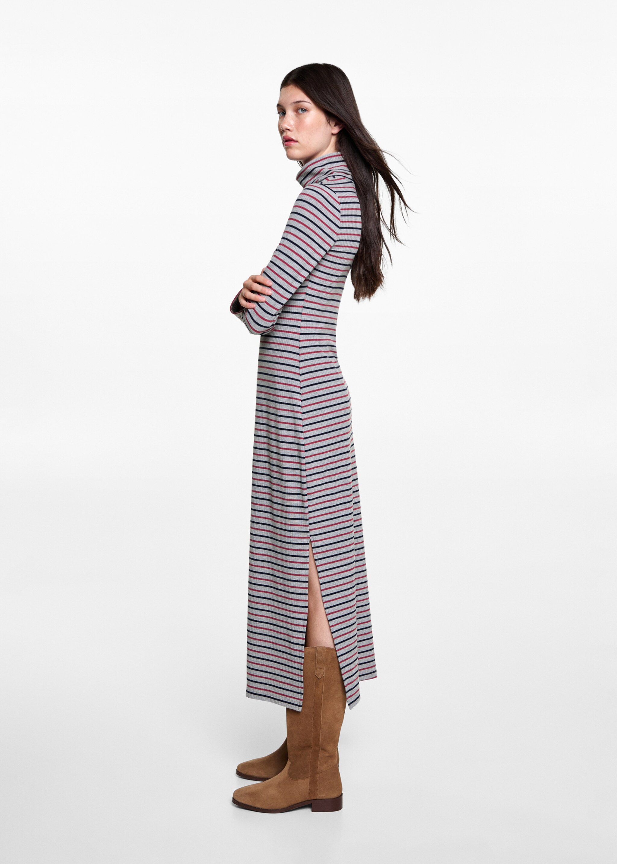 Striped turtleneck dress - Medium plane, Medium Heather Grey. Ref: 77046738-00.
