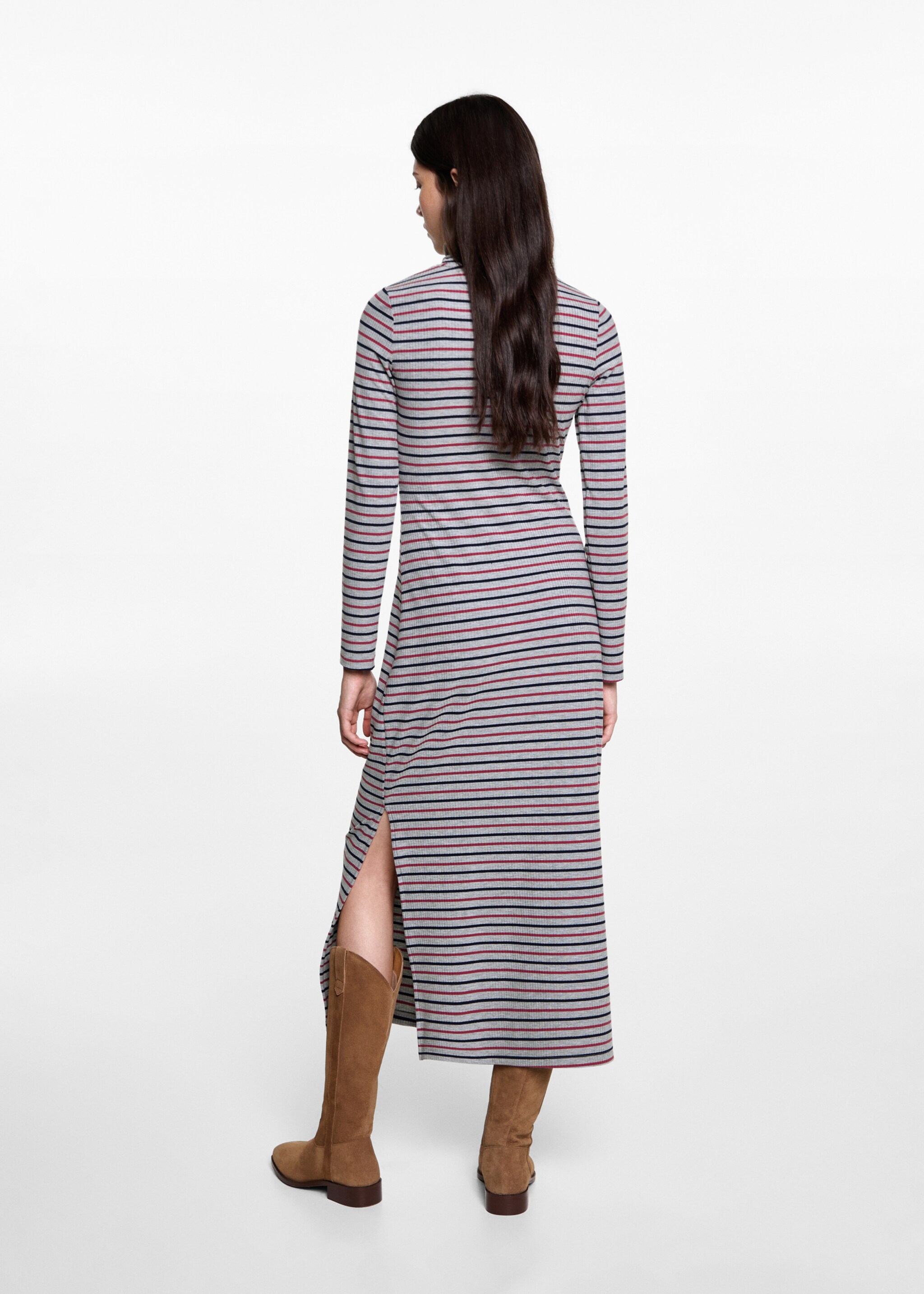 Striped turtleneck dress - Reverse of the article, Medium Heather Grey. Ref: 77046738-00.