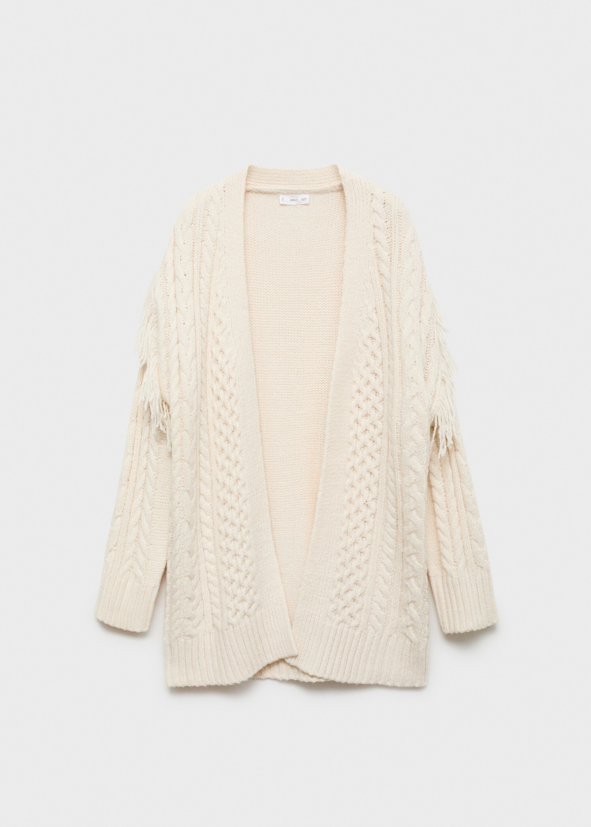 Cable knit cardigan with fringes - Article without model, Ecru. Ref: 77046746-00.
