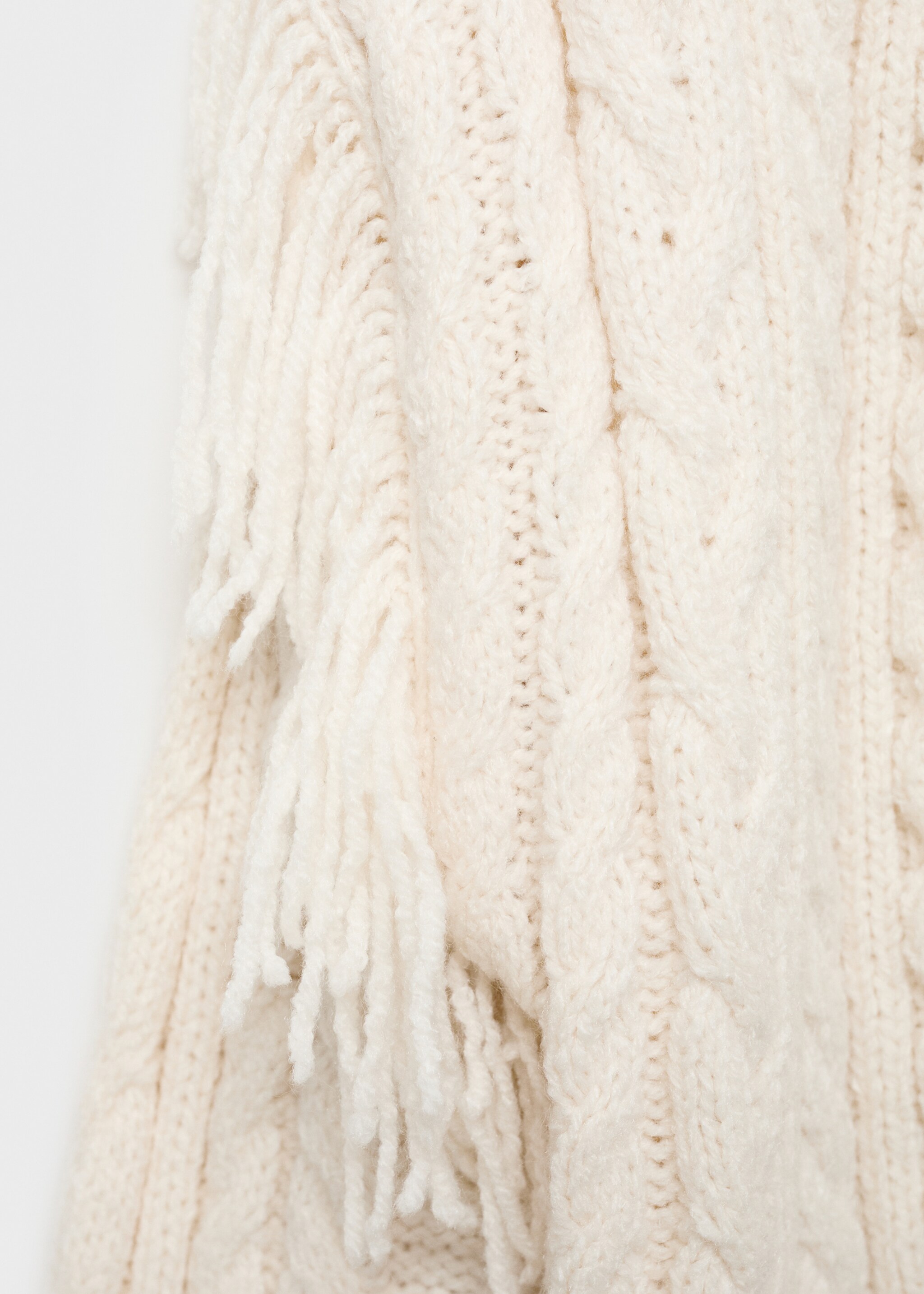 Cable knit cardigan with fringes - Details of the article 0, Ecru. Ref: 77046746-00.