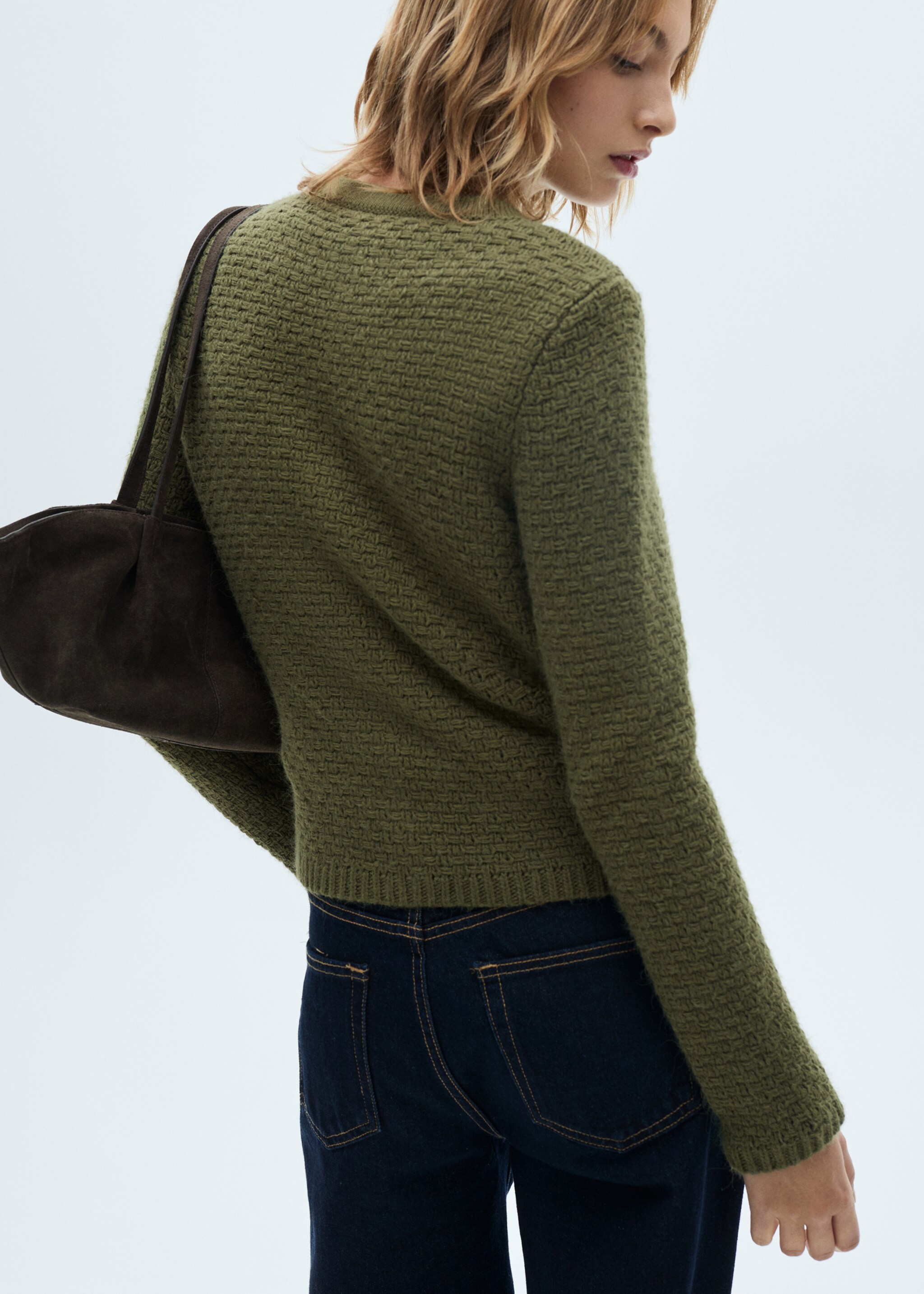 Gebreid vest met knopen - Achterkant van het artikel, Kaki. Ref: 77046763-00.