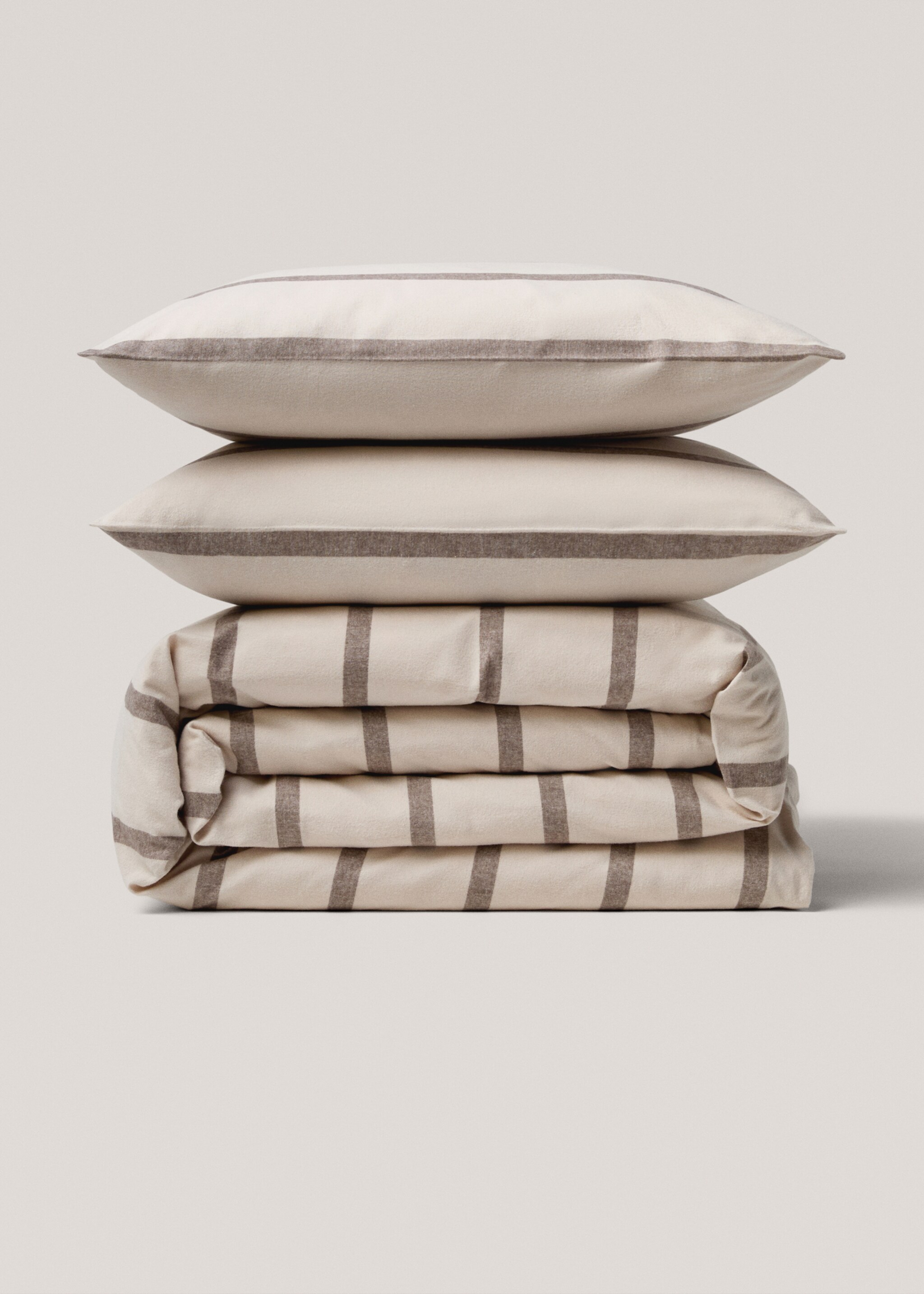100% cotton flannel striped duvet cover for 135cm bed - Article without model, Beige. Ref: 77047660-00.