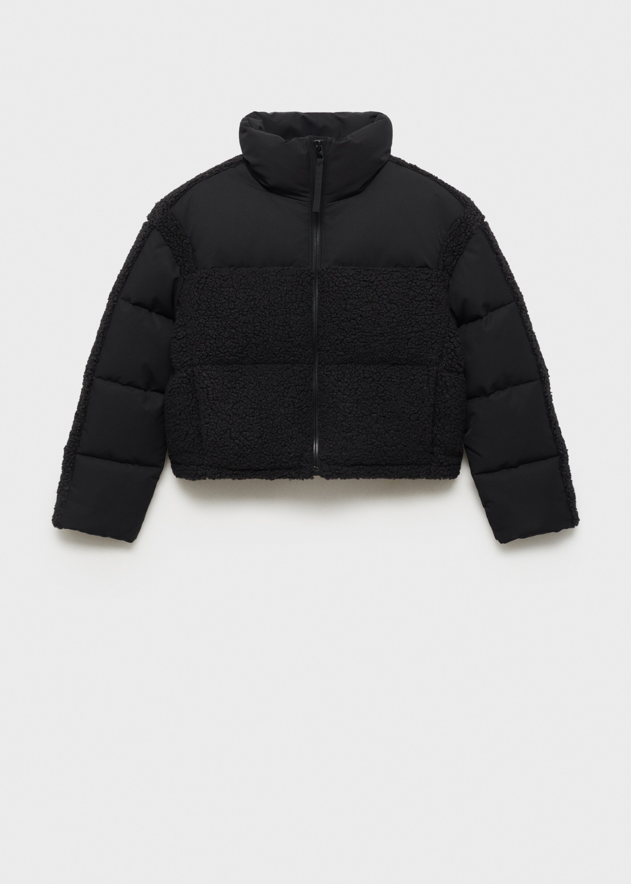 Padded anorak with bouclé panels - Article without model, Black. Ref: 77047663-00.