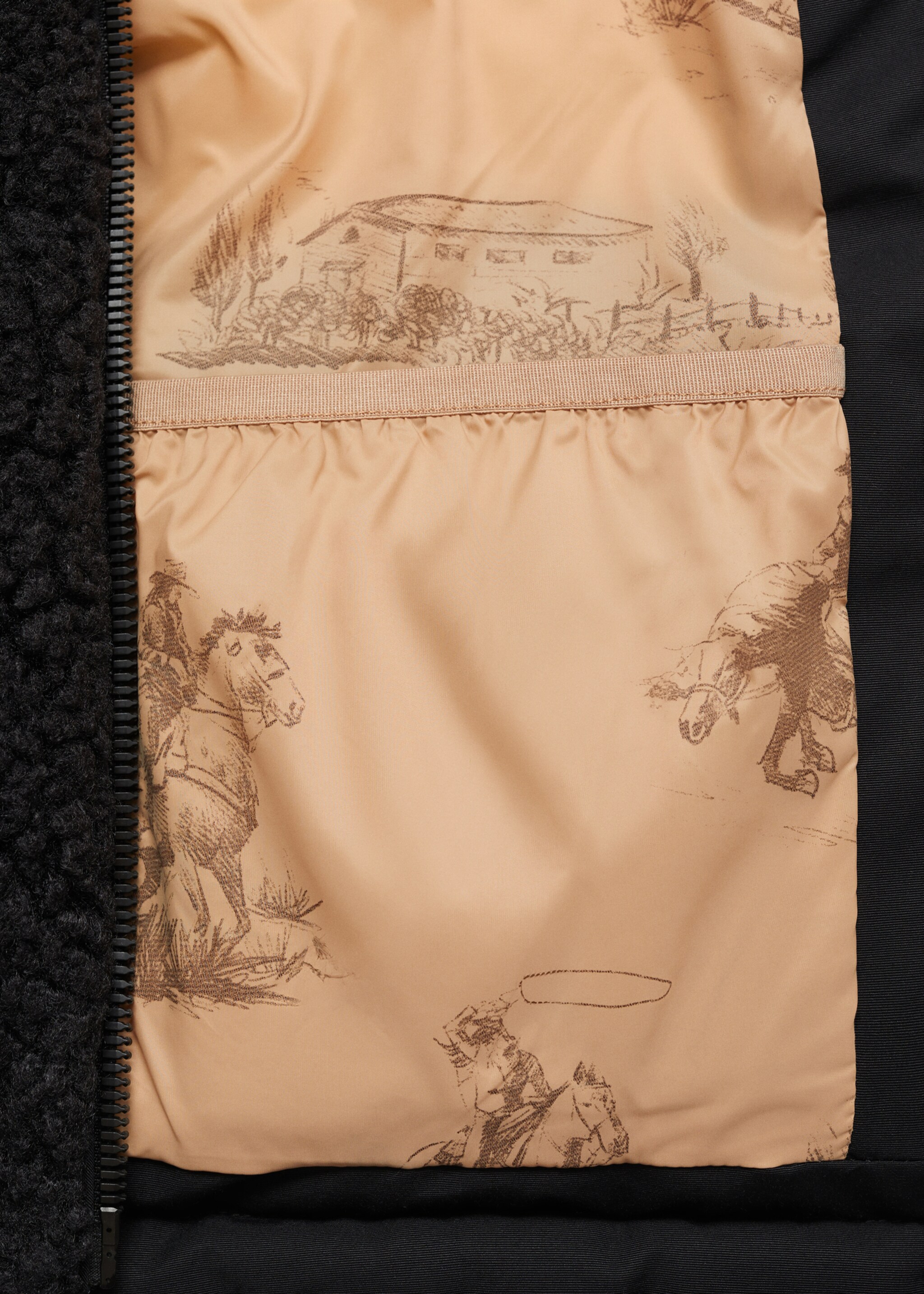 Padded anorak with bouclé panels - Details of the article 0, Black. Ref: 77047663-00.