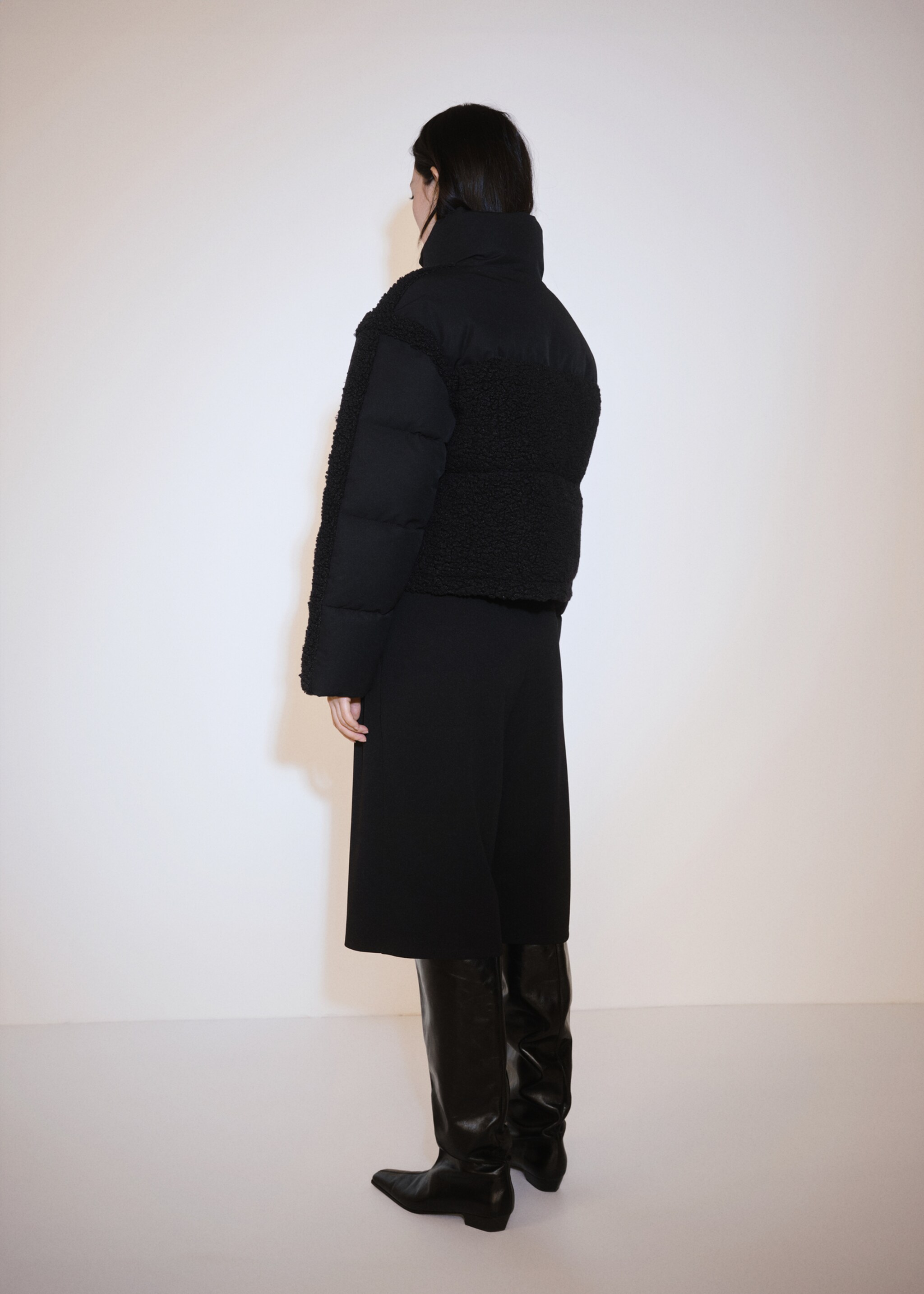 Padded anorak with bouclé panels - Reverse of the article, Black. Ref: 77047663-00.