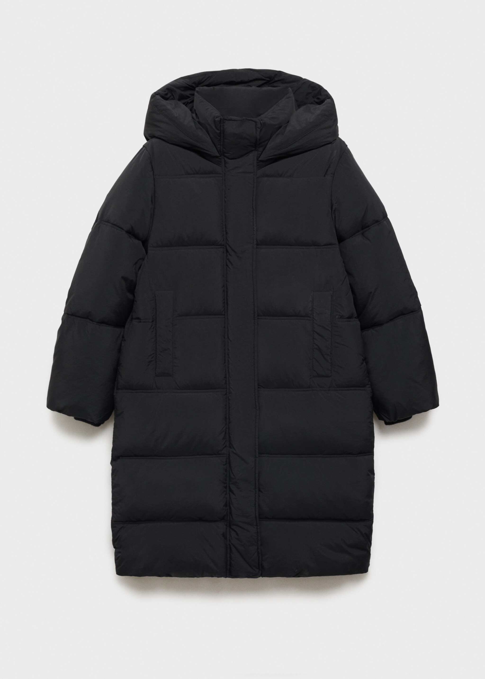 Quilted long coat - Article without model, Black. Ref: 77047664-00.