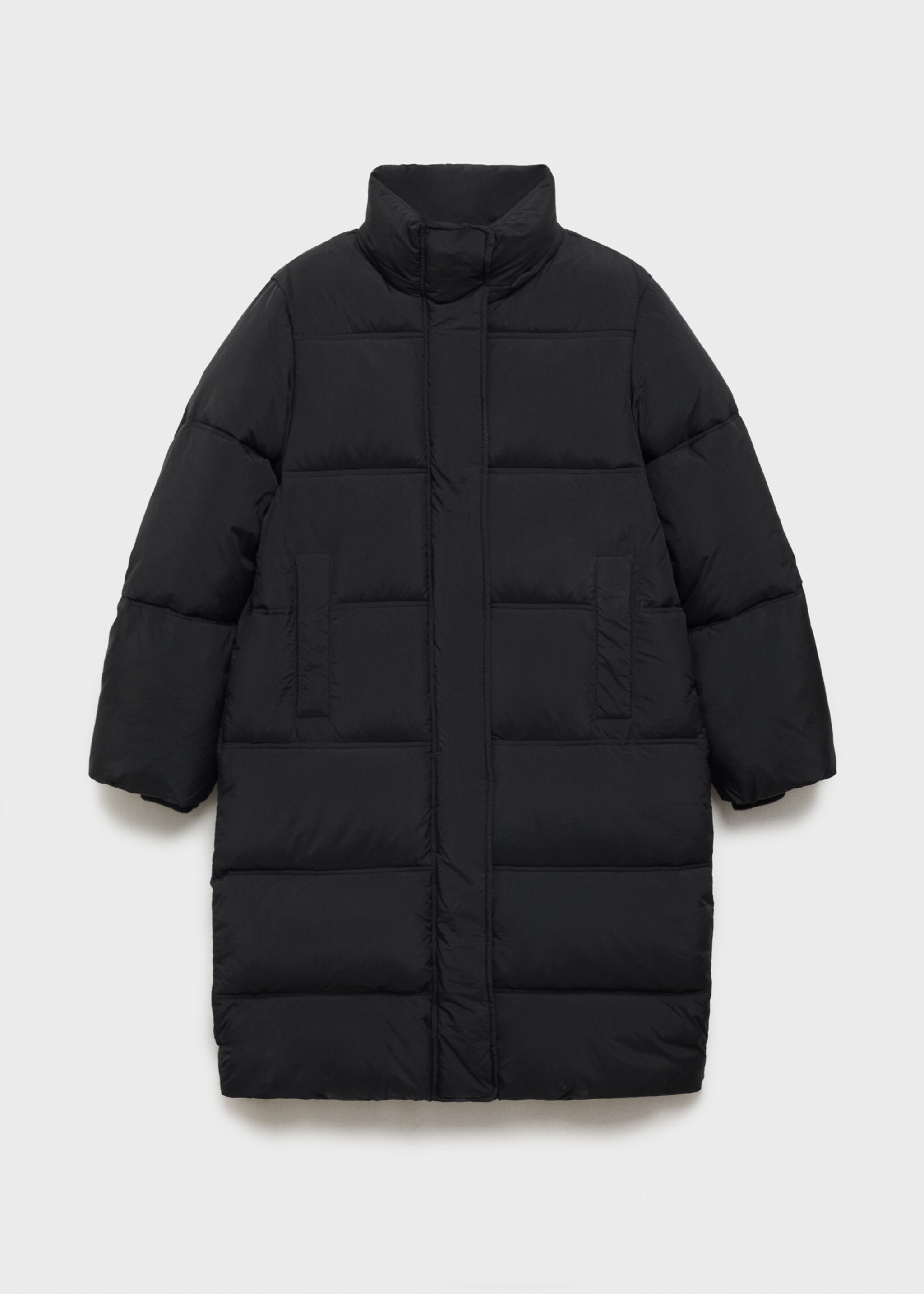Quilted long coat - Details of the article 8, Black. Ref: 77047664-00.