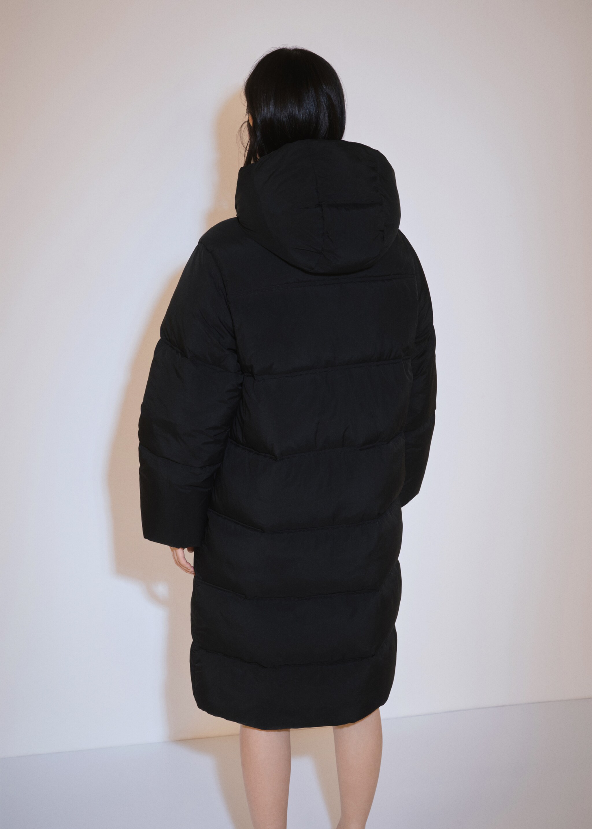 Quilted long coat - Reverse of the article, Black. Ref: 77047664-00.