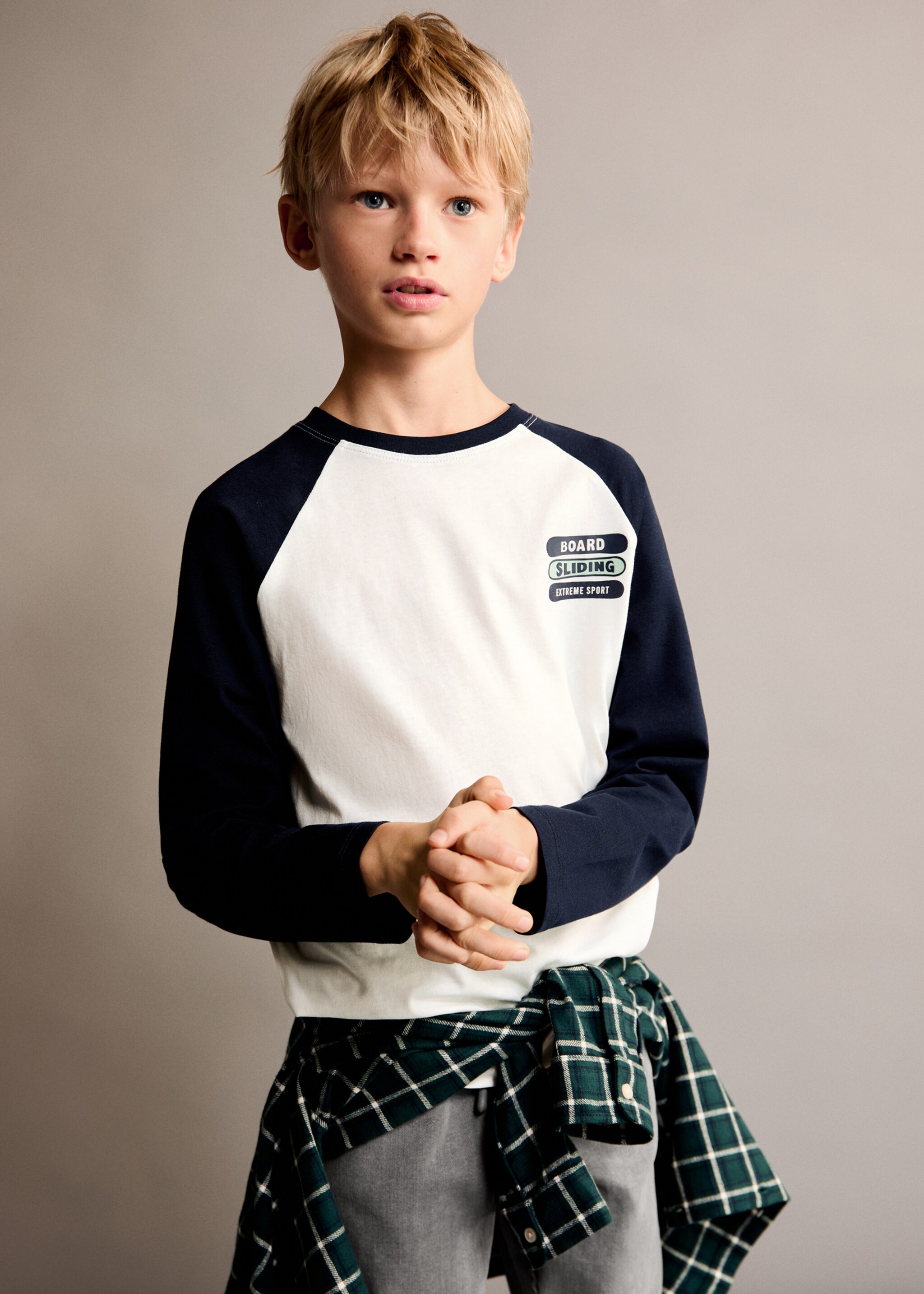 Contrasting cotton-blend T-shirt - Medium plane, Dark Navy. Ref: 77047671-00.