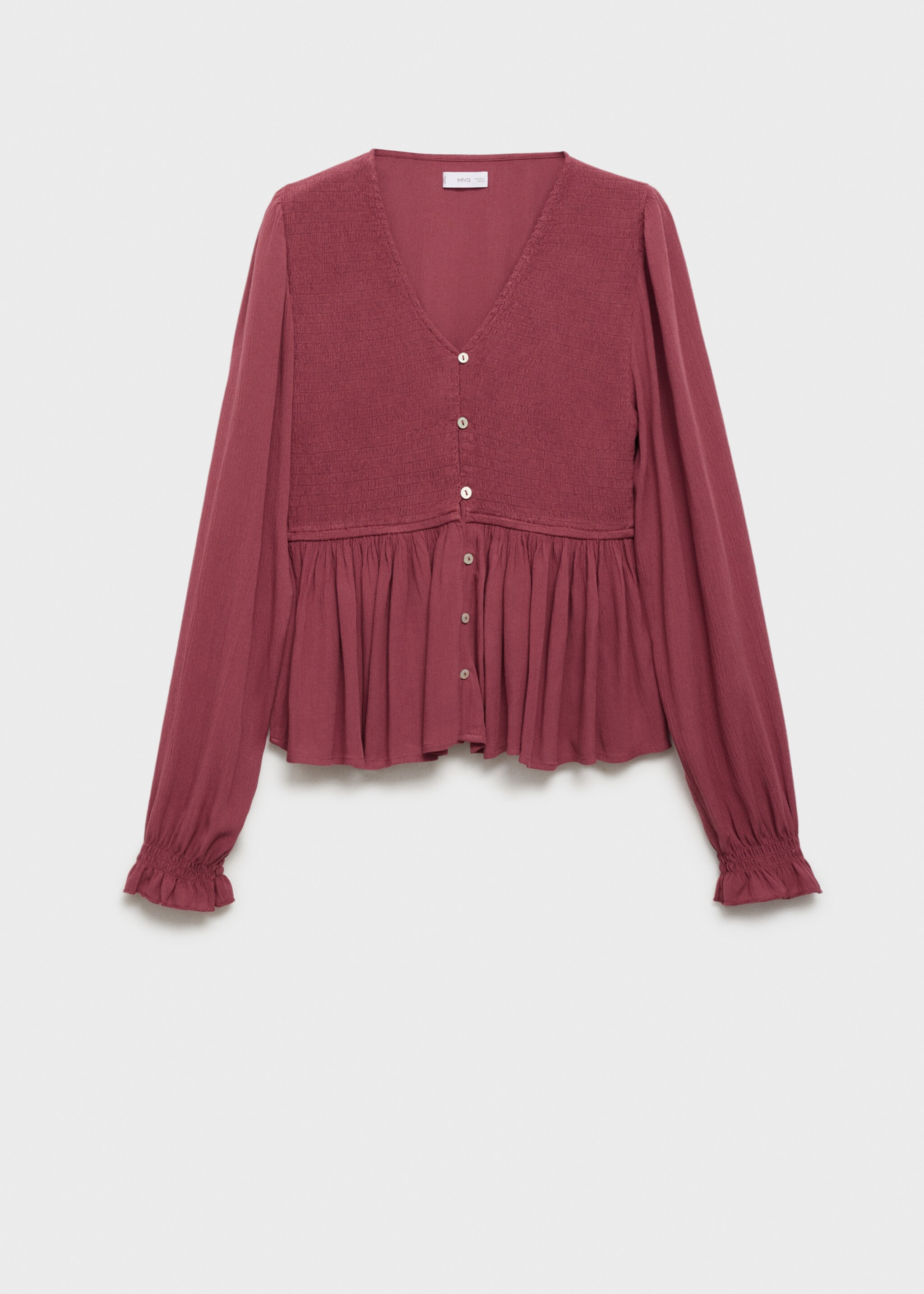 Fließende Bluse mit Raff-Details - Artikel ohne Model, Weinrot. Ref: 77047672-00.