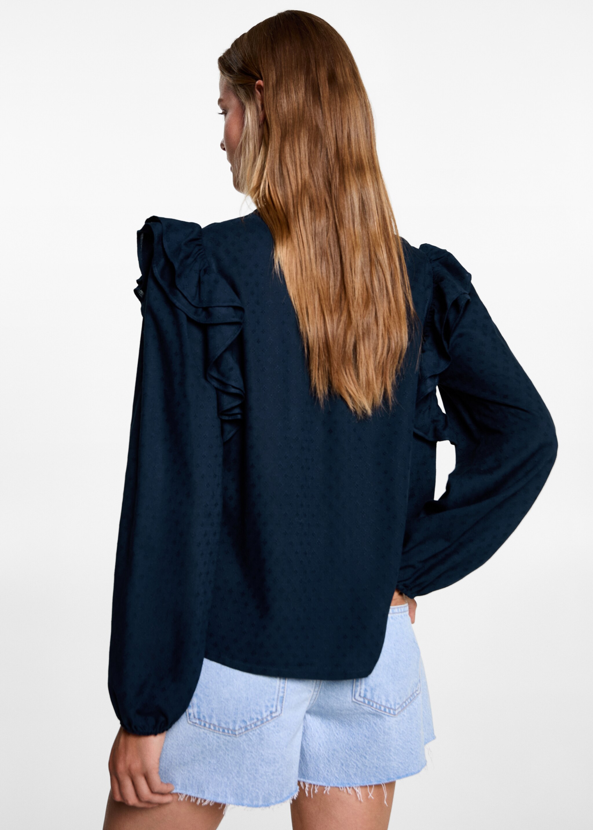 Frills embroidered shirt - Reverse of the article, Dark Navy. Ref: 77047674-00.