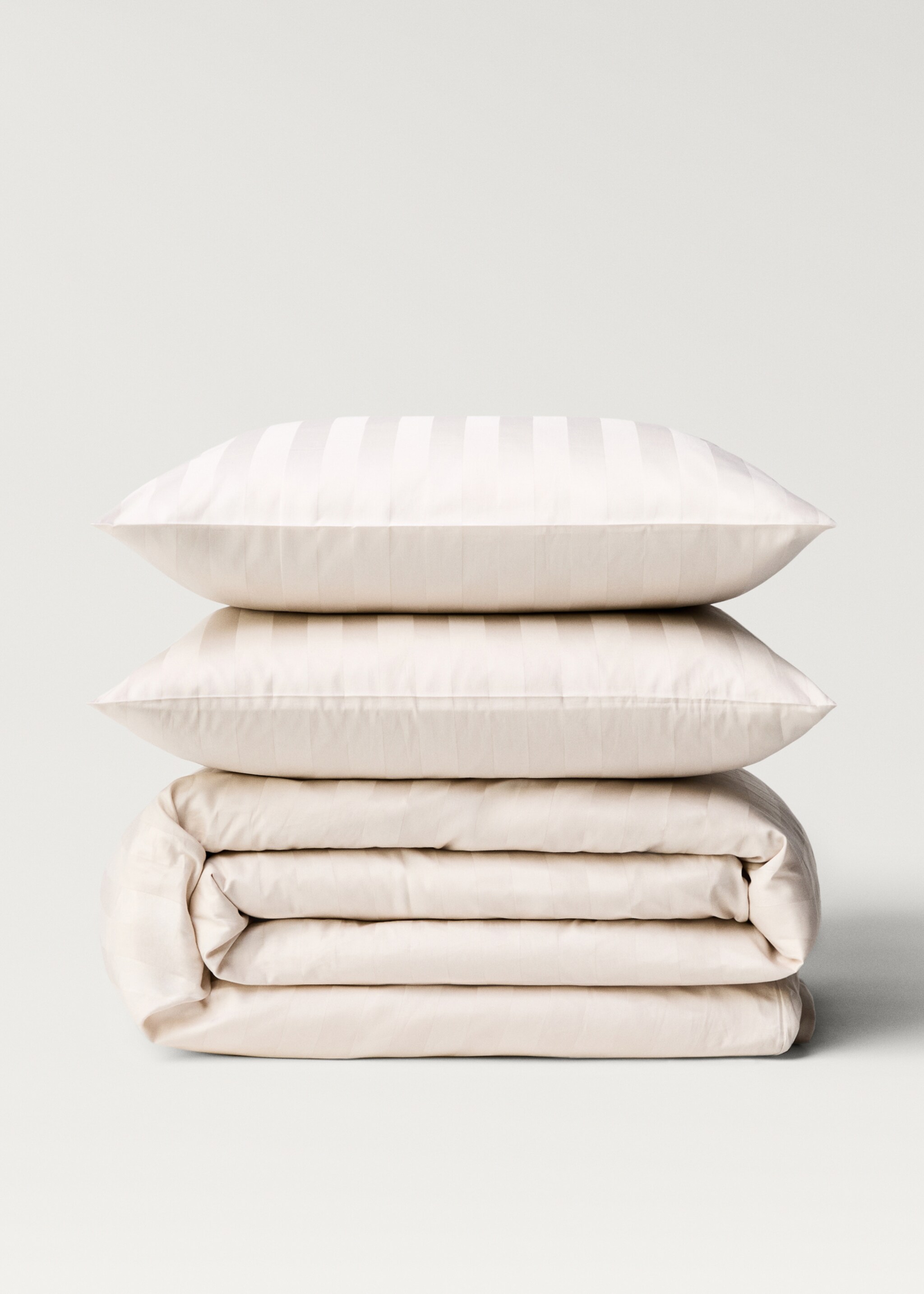 Satin cotton jacquard striped duvet cover King bed - Article without model, Beige. Ref: 77047680-00.