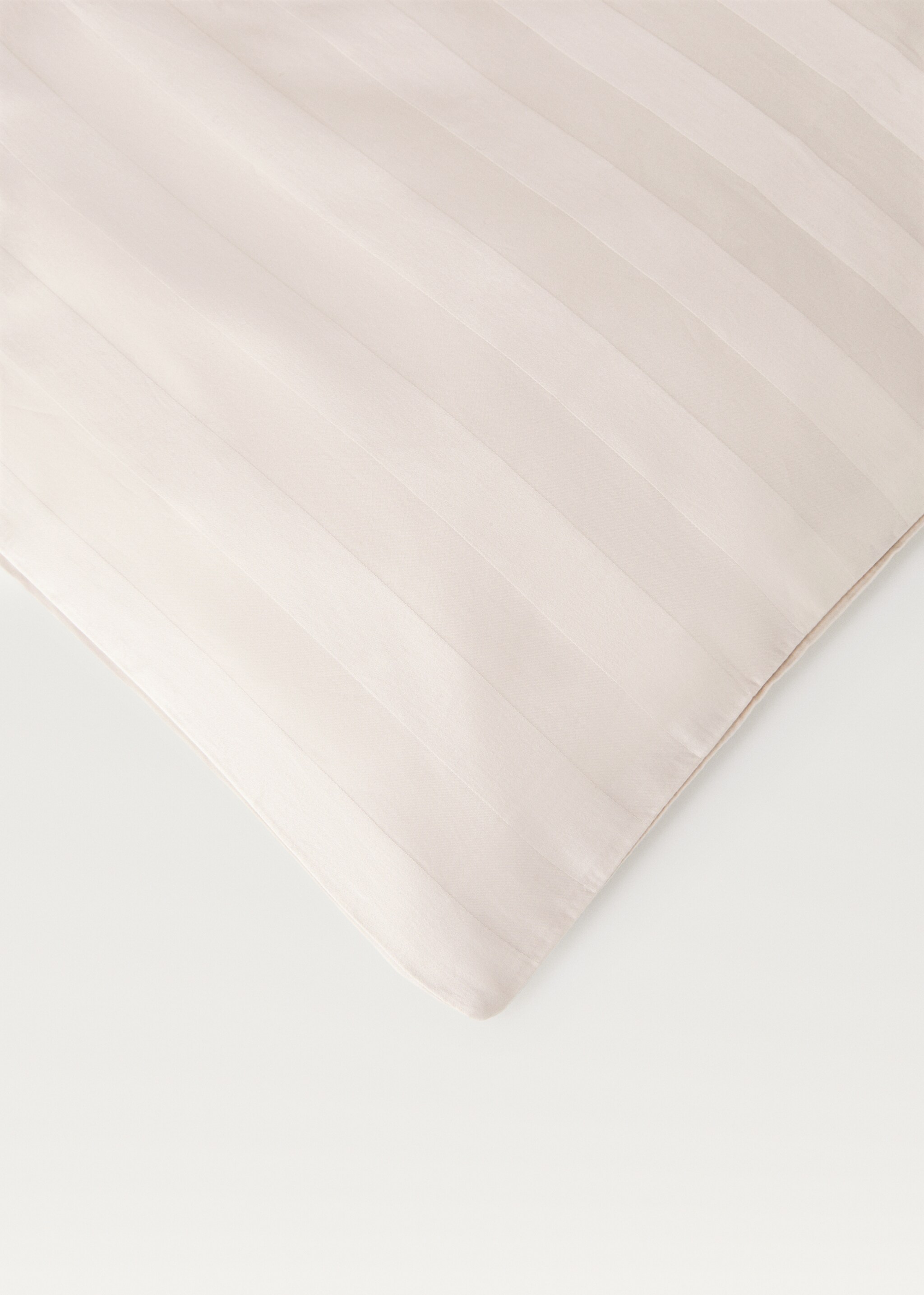 Satin cotton jacquard striped duvet cover King bed - Details of the article 3, Beige. Ref: 77047680-00.