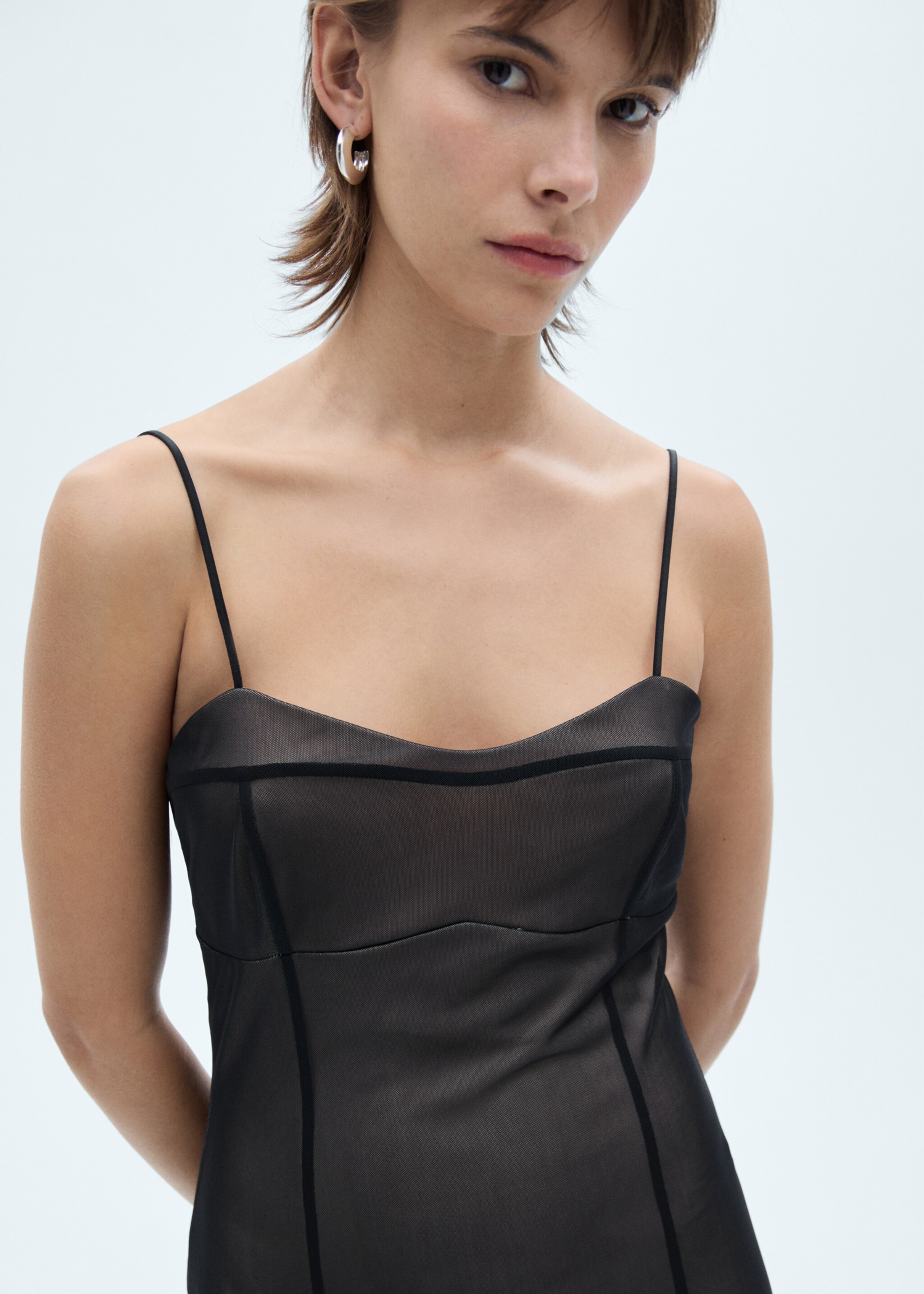 Vestit curt de llenceria mesh - Detall de l'article 1, Negre. Ref: 77047687-00.