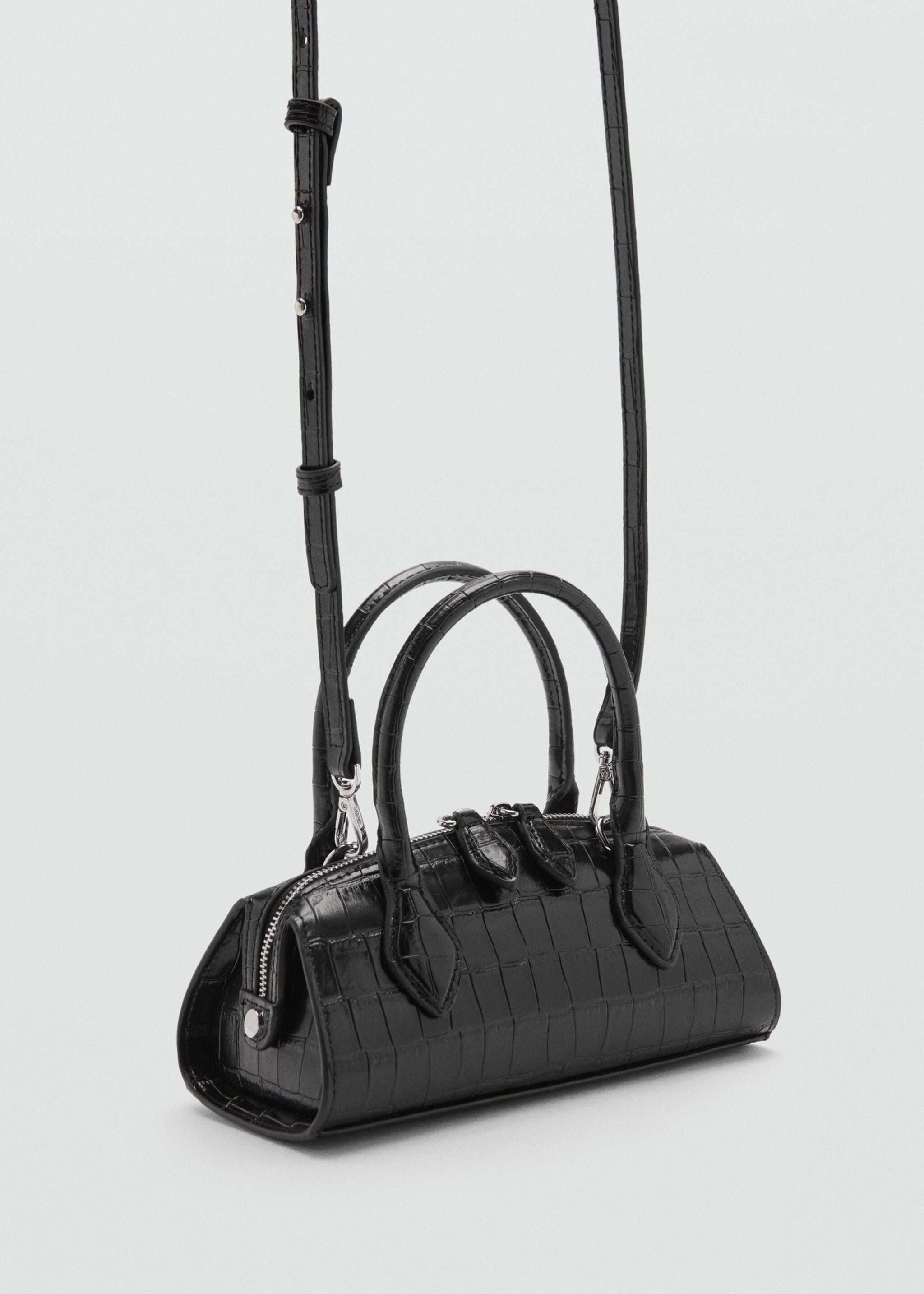Bolso efecto cocodrilo - Plano medio, Negro. Ref: 77047695-00.