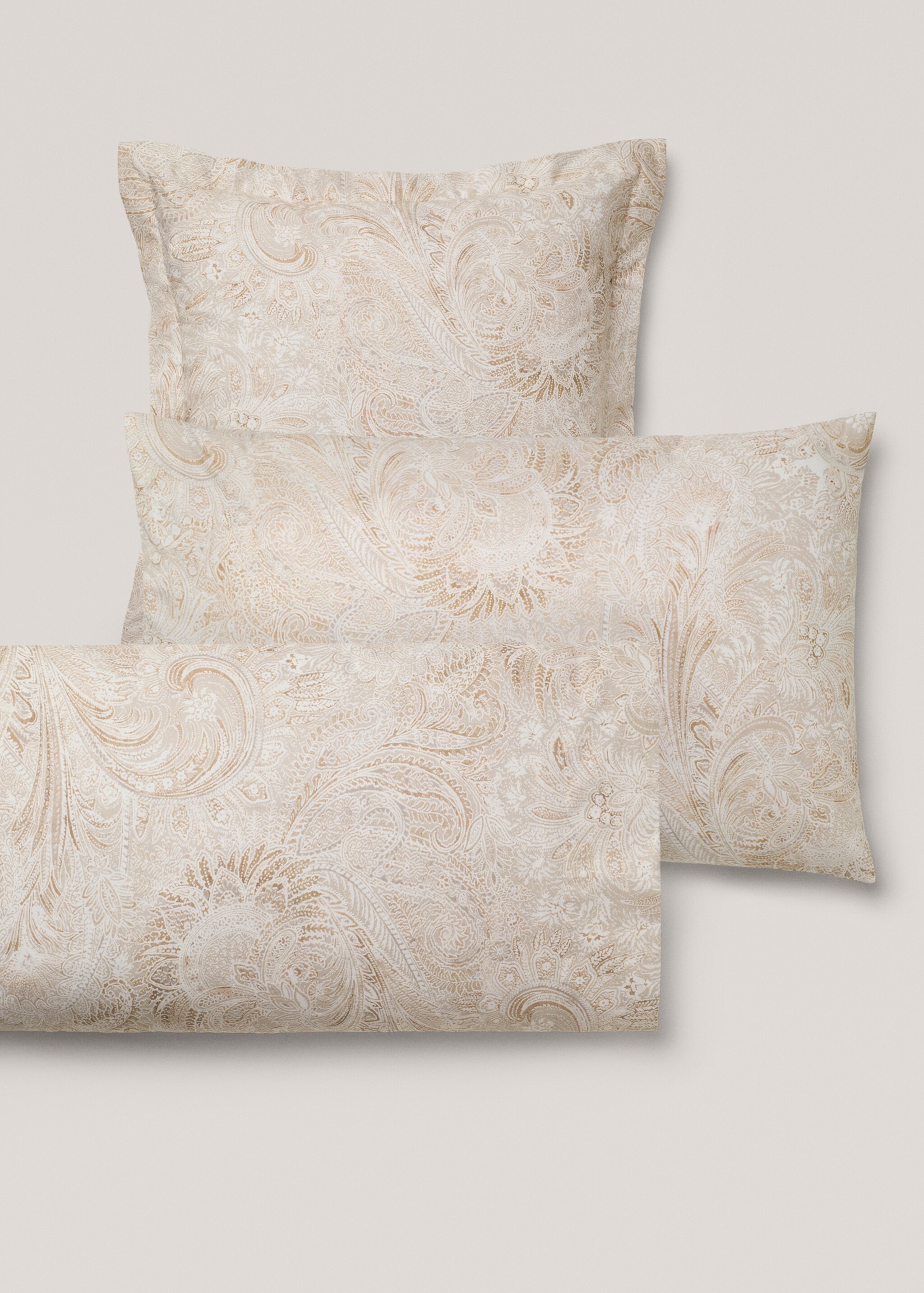 Percale cotton Paisley-print pillowcase 50x75cm - Details of the article 5, Beige. Ref: 77047704-00.