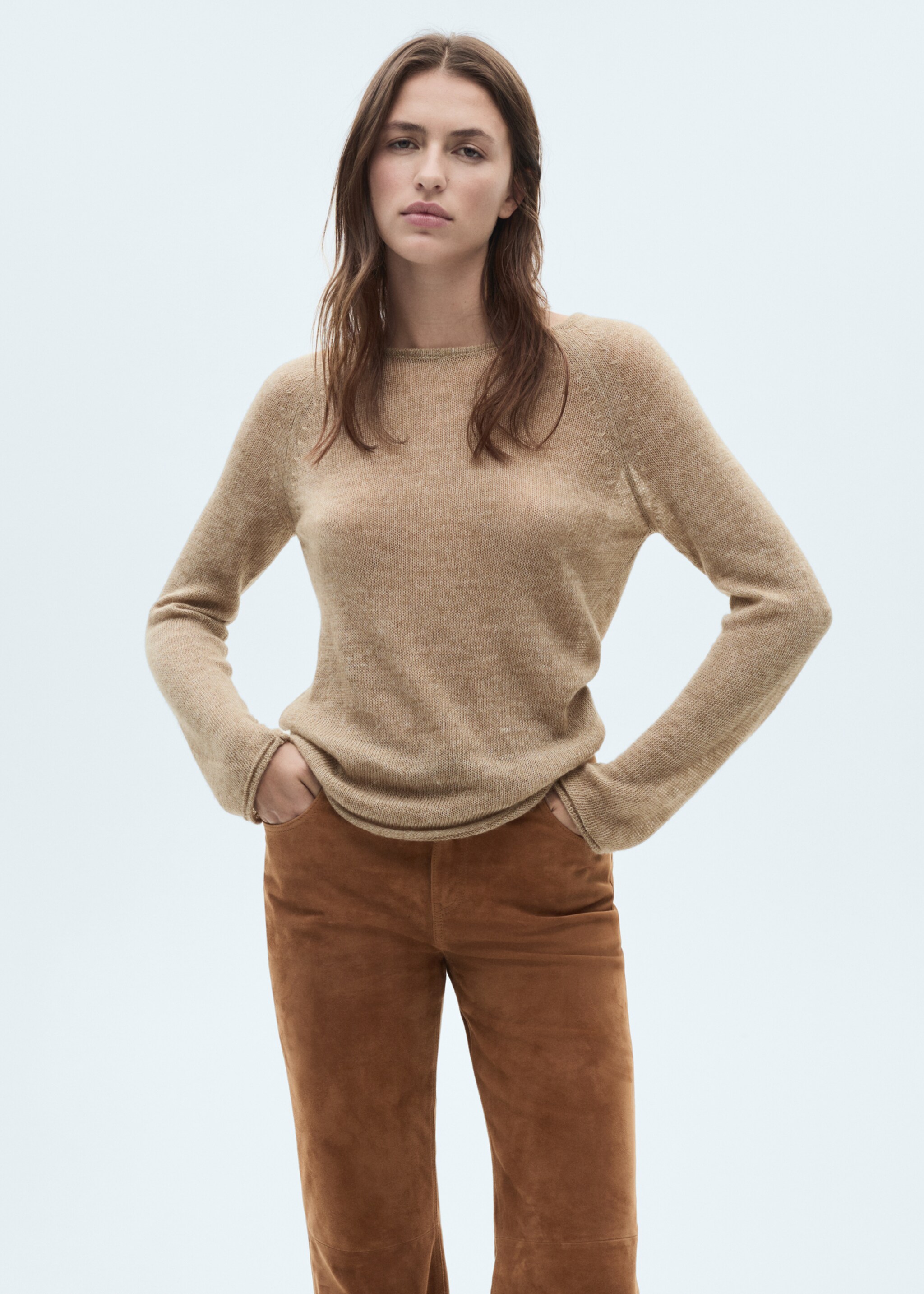 Round-neck knitted sweater - Medium plane, Light/Pastel Grey. Ref: 77047711-00.
