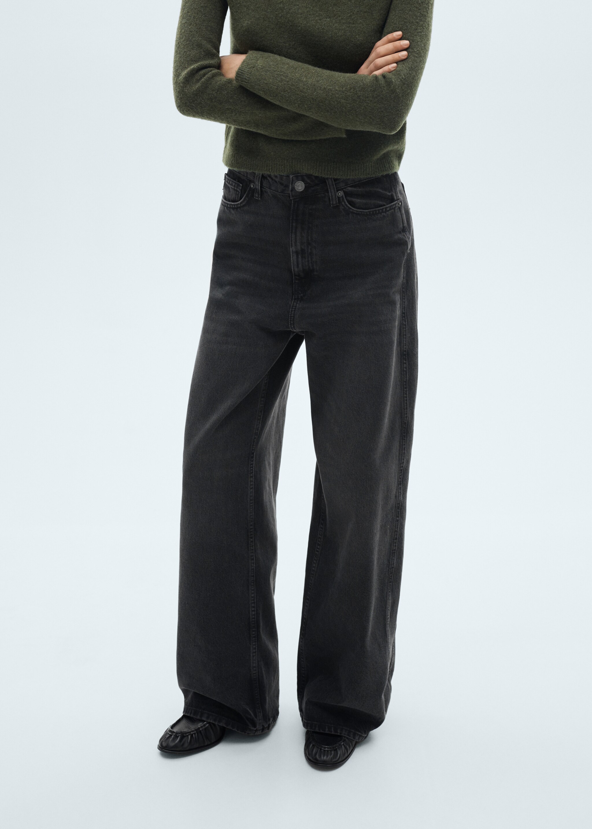 Jeans Balloon mit hohem Bund - Mittlere Ansicht, Black denim. Ref: 77047715-00.