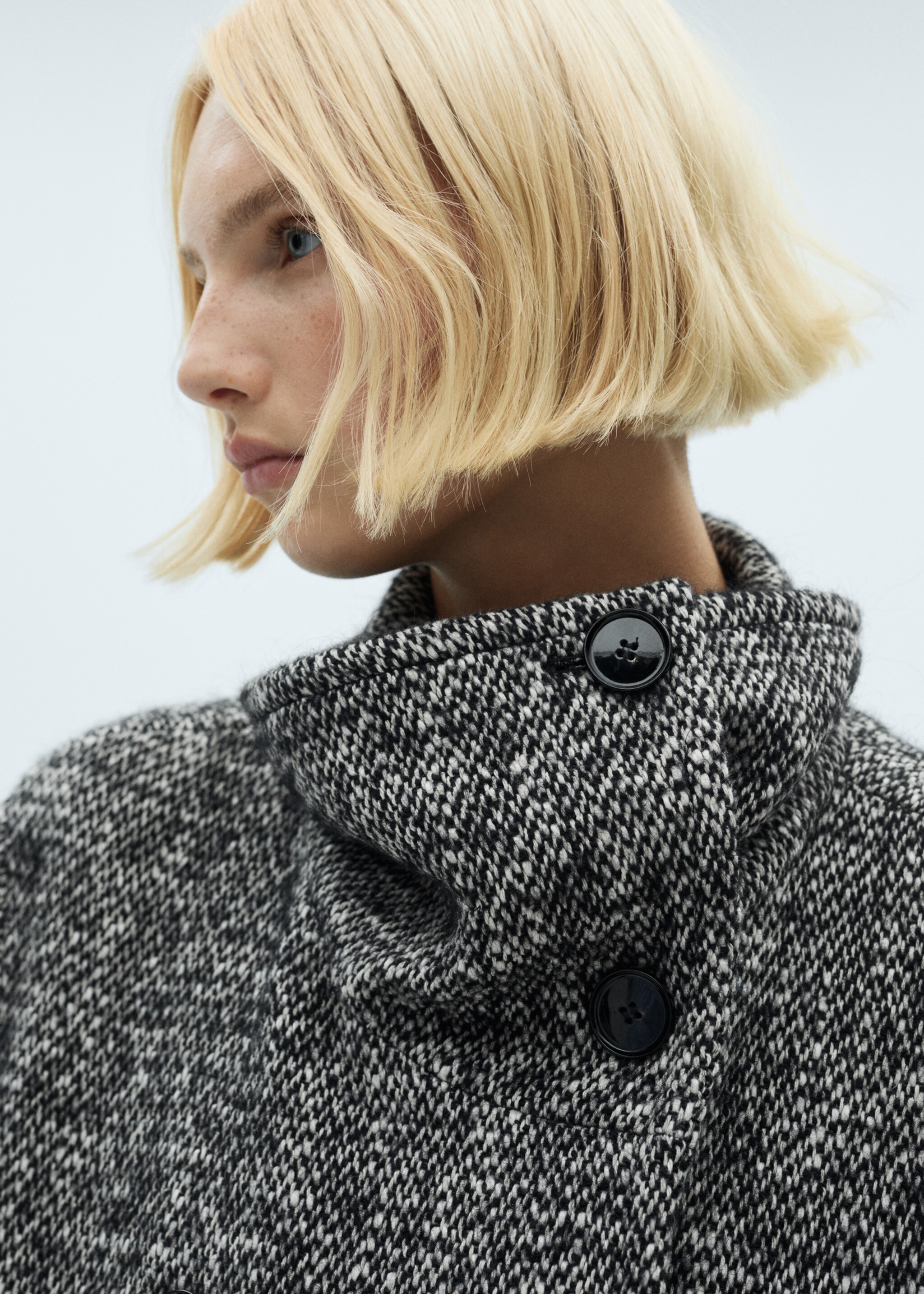 Mottled double-breasted coat - Details of the article 1, Black. Ref: 77047722-00.